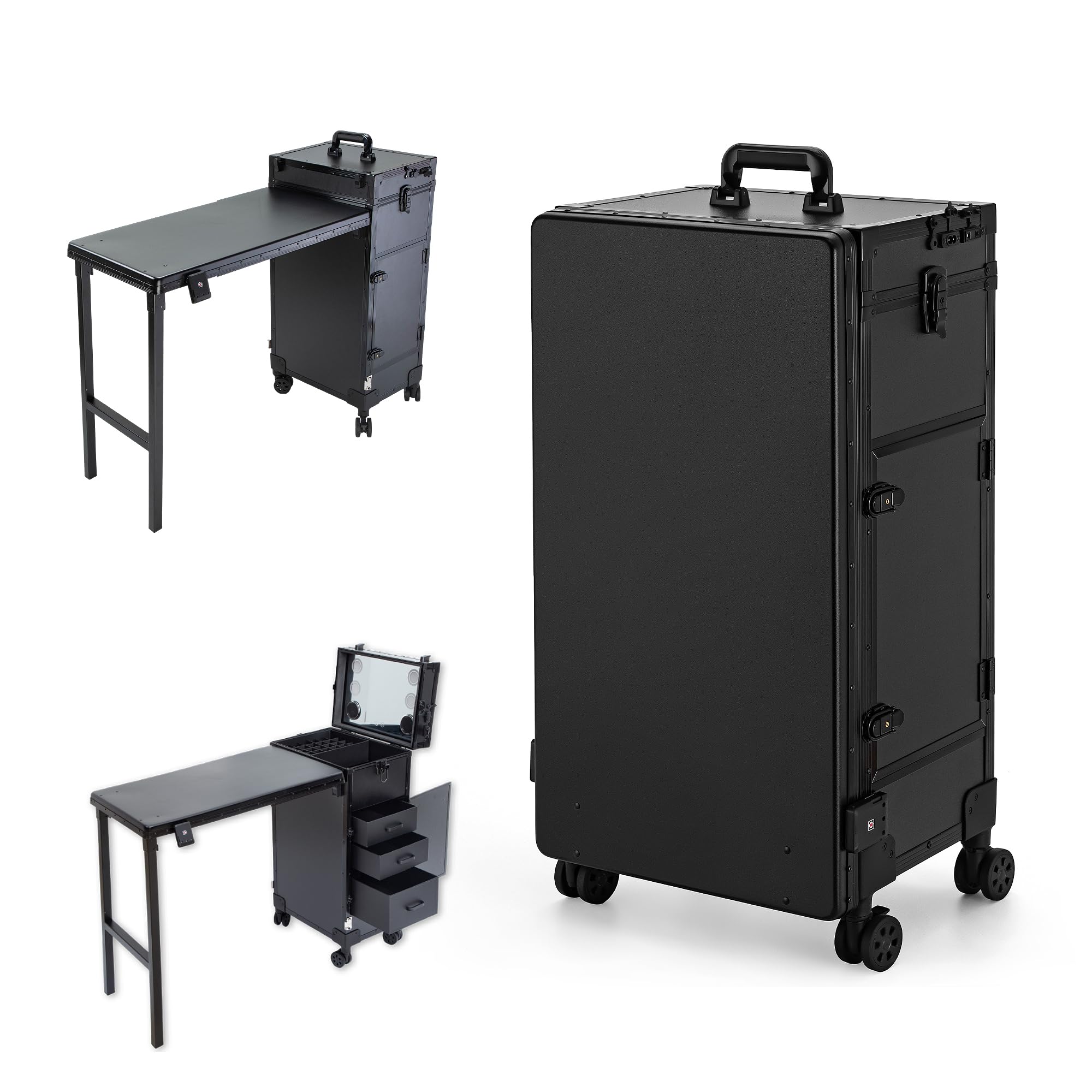 Photo 1 of Gdsshuhung Rolling Portable Manicure Table, Foldable Nail Tech Desk with Storage & Travel Case, Mobile Nail Station Cart Heavy Duty Organizer for Manicurist (Black)