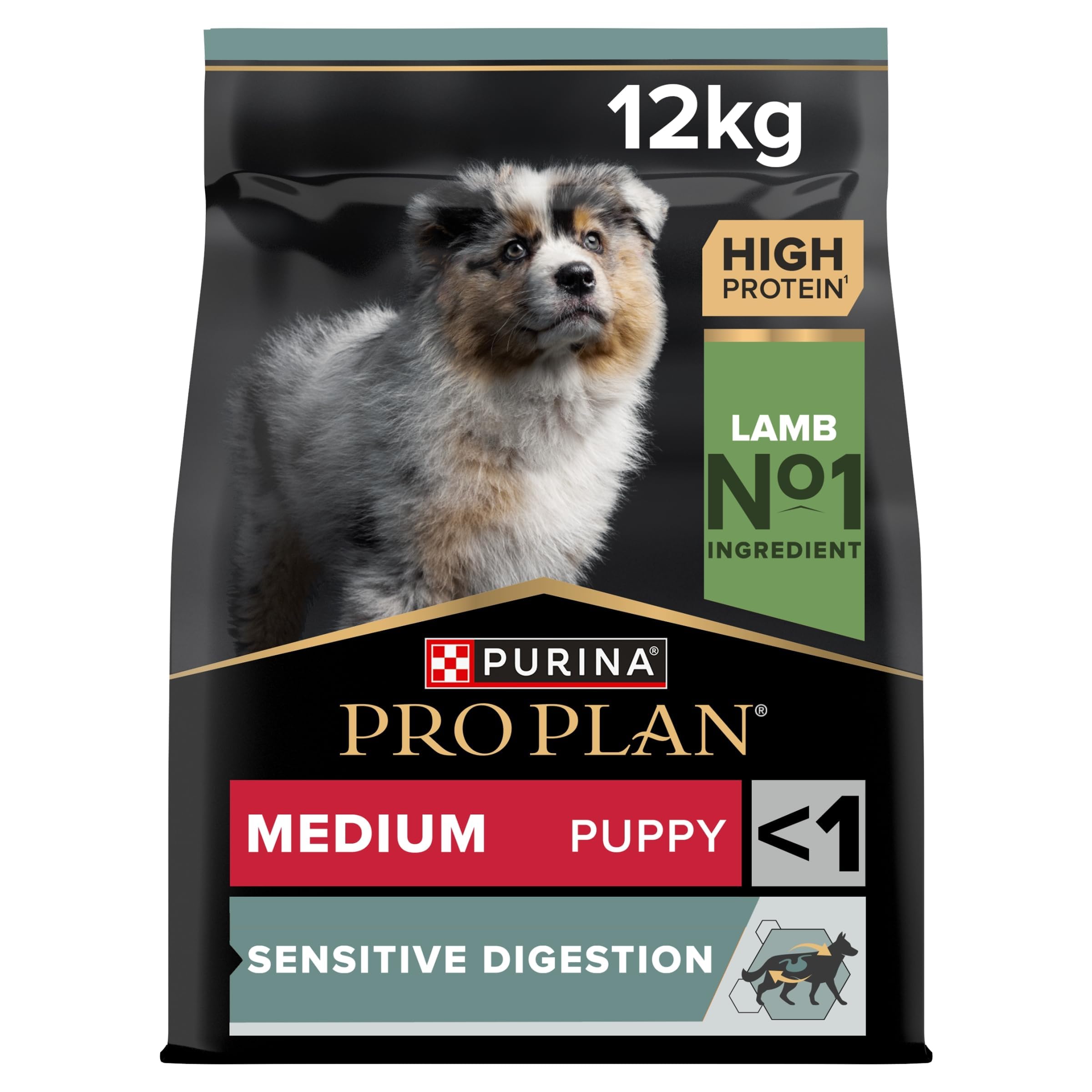 Purina Pro Plan Puppy Medium Sensitive Digestion Optidigest Lamb - 12 Kg: Supports Growth, Sensitive Digestion, 19% Lamb, Colostrum & Prebiotics