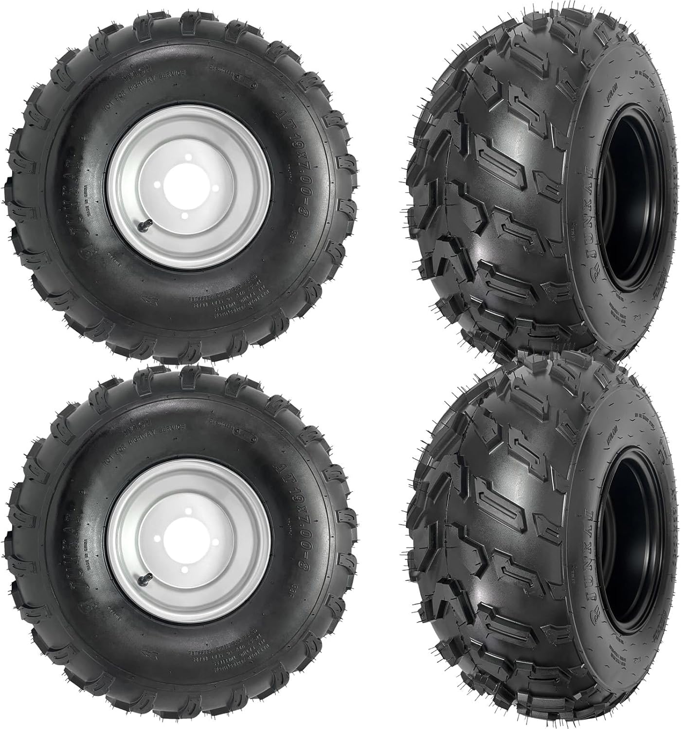 Complete ATV & Go Kart Tire/Wheel Set – 19x7-8 Front ATV Tires and 22x10-10 Go Kart Wheels, 4 PLY Rating, Off-Road Performance, Puncture Resistant – Includes 2 Pack of Front and Rear Wheels