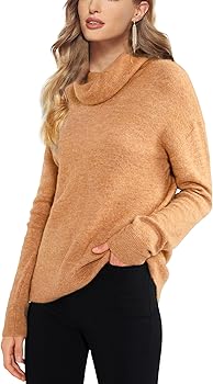 Woolicity Women's Cowl Neck Sweaters Long Sleeve Loose Fitting