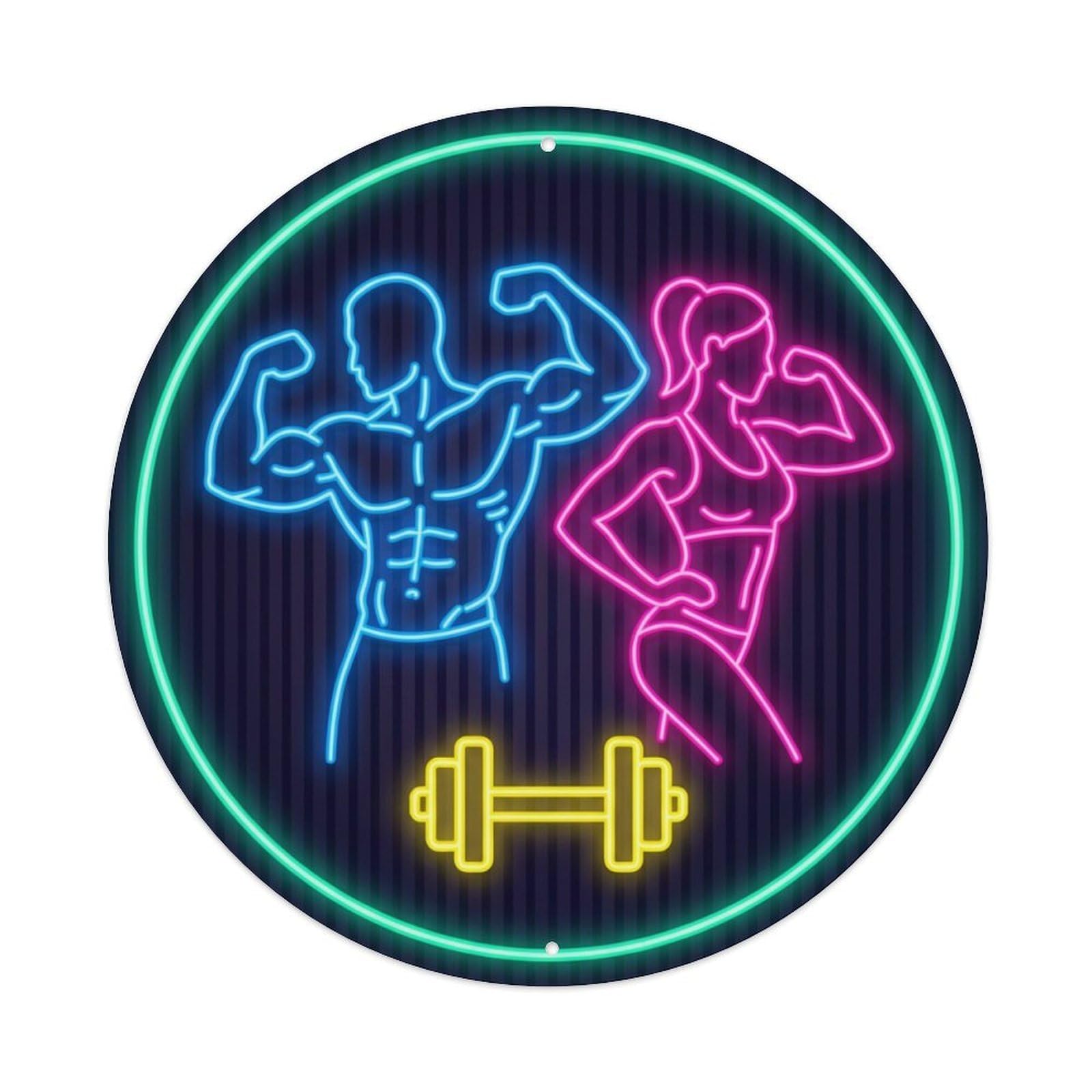 Vintage Faux Neon Gym Retro Bodybuilding Strength Metal Tin Sign