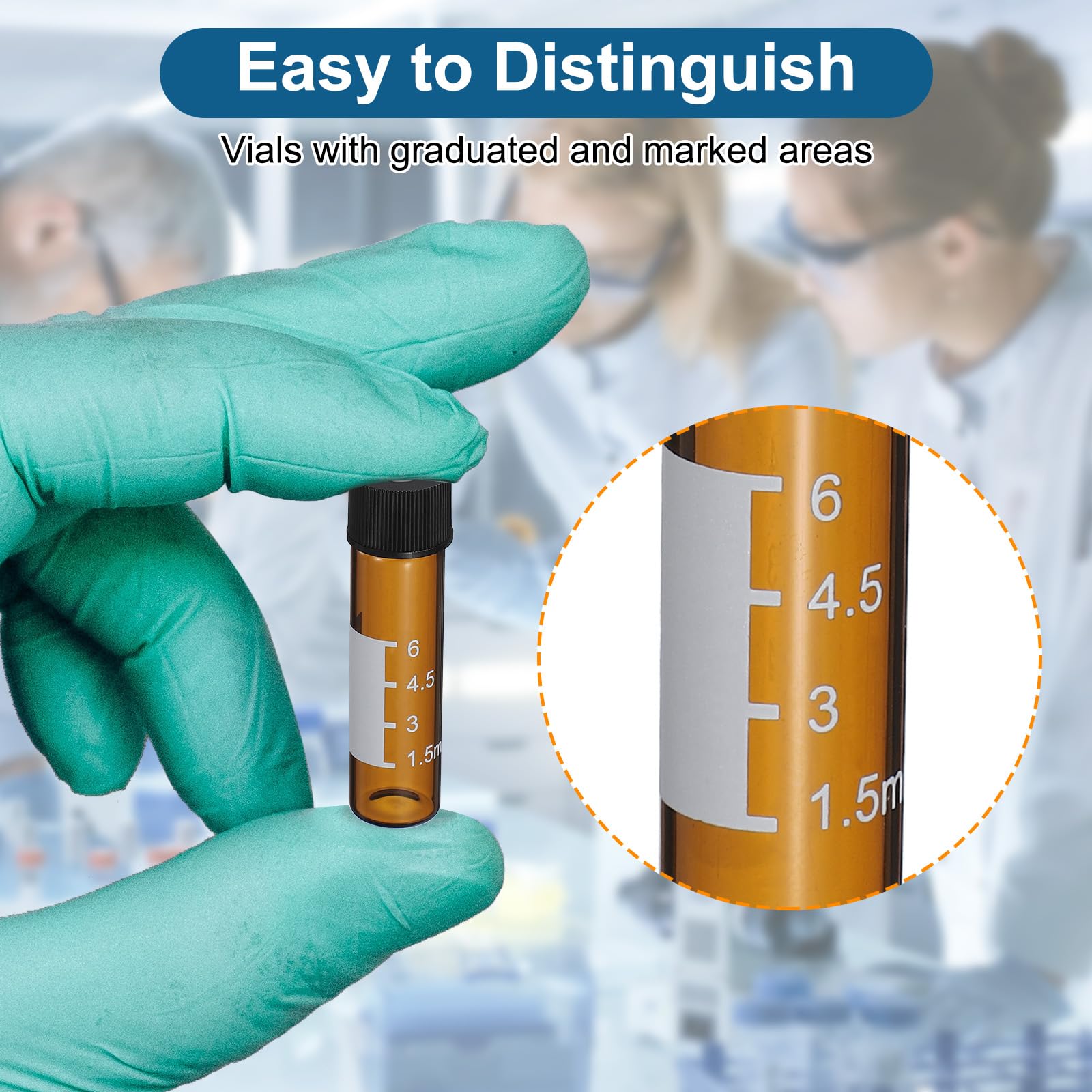 PATIKIL 8ml Vial Per Autosampler, Confezione Da 100 Vial HPLC/GC 9-425 Vial Da Laboratorio Ambra Vial Modello Tappo A Vite Area Di Scrittura Septa Bianca PTFE E Silicone Per LC Stamper