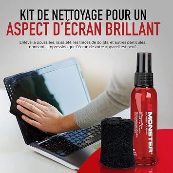 Monster Screen Cleaner Kit with Microfiber Cloth, 60 mL Screen Cleaner Spray for TVs, Monitors, Laptops, Tablets, Smartphones, Eyeglasses, LCD LED OLED Display Cleaner