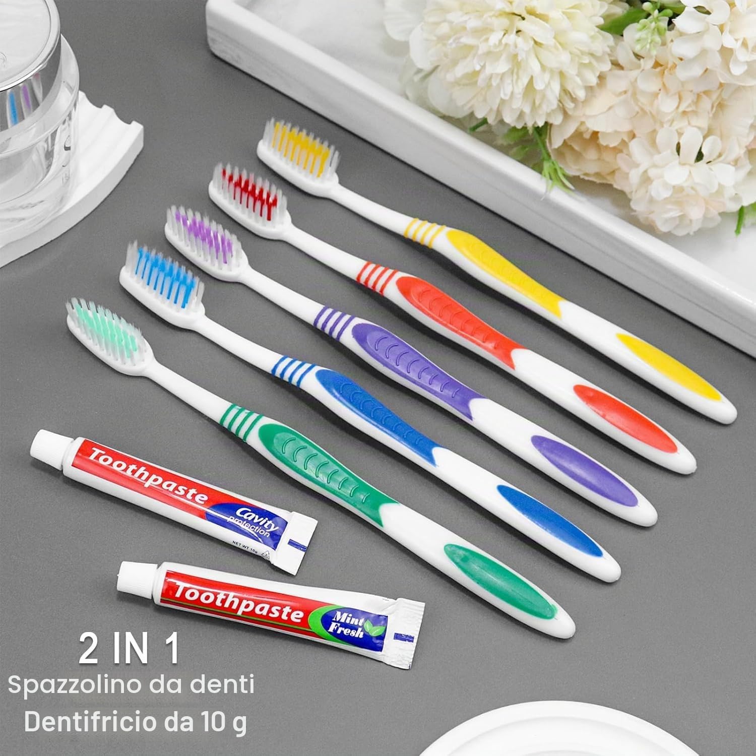 Spazzolini da denti usa e getta, 100 set di spazzolini da denti usa e getta con dentifricio da 10 g confezionato singolarmente per senzatetto, casa, hotel, beneficenza, viaggi