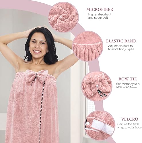 Miniatura 3 de KOIKEY Toalla de baño para mujer, microfibra ajustable súper absorbente para secado rápido del cabello y el cuerpo para gimnasio, spa, sauna y