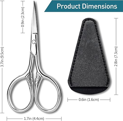 Miniatura 3 de Tijeras de pelo facial pequeñas, de acero inoxidable, punta recta, kit de aseo de belleza para cejas, nariz, oreja, barba, bigote con estuche de