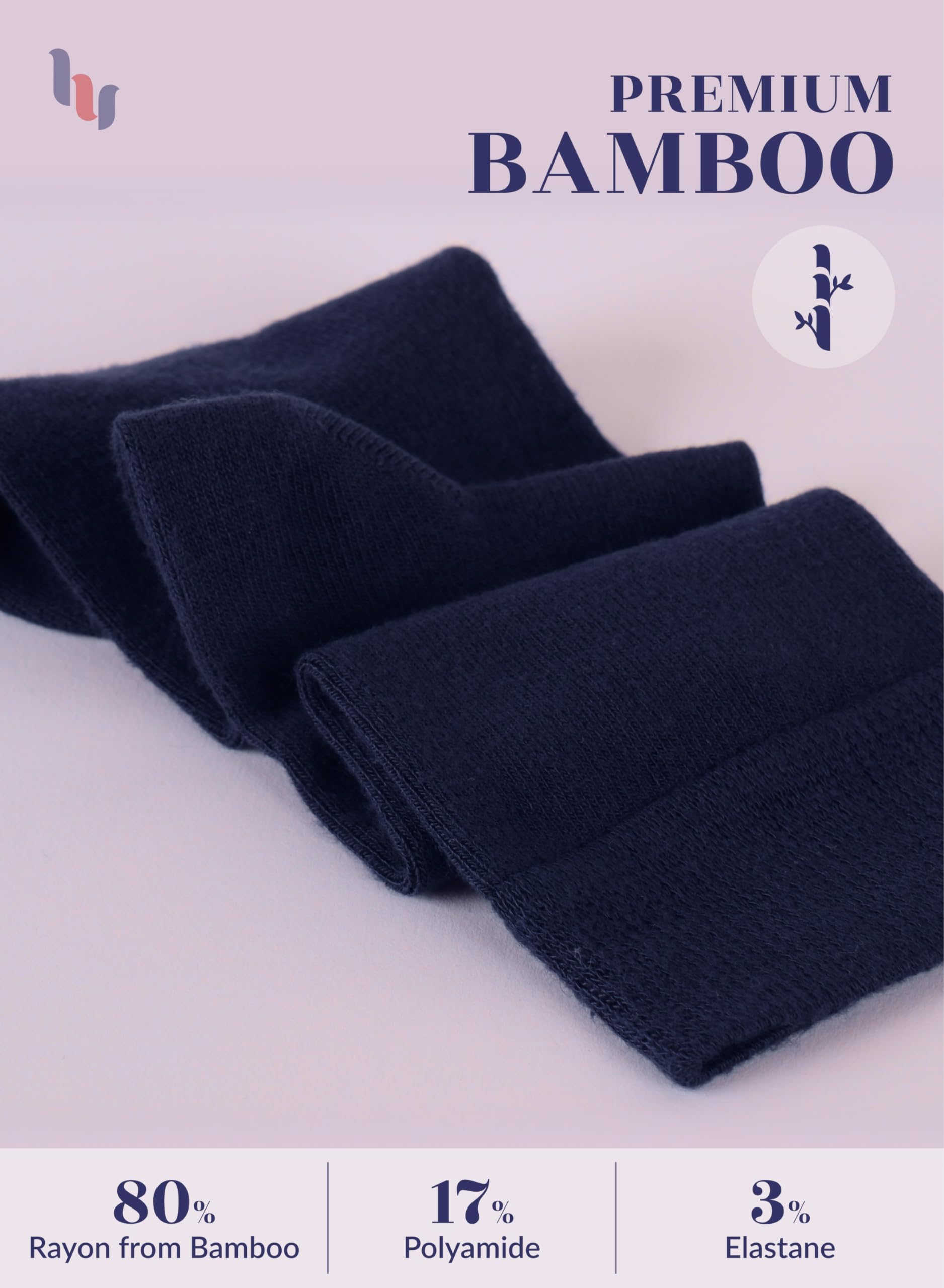 Hugh Ugoli Chaussettes hautes en bambou pour femme, Lot de 4 Paires, Coutures confortables, Chaussettes uniformes pour filles, Robe & Quotidien, Douces & Légères, Pointure: 35-38/38-42