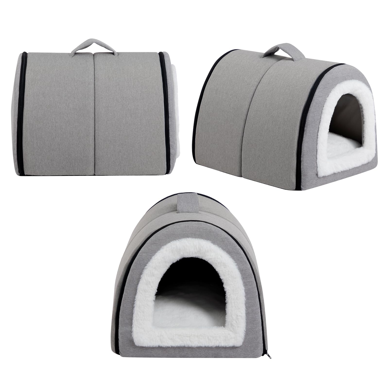 Hollypet Cuccia per Gatti e Cuccioli, Letto in Lino Pieghevole 2-in-1 per Animali Domestici, Calda Cuccia per Gatti e Cani di Piccola Taglia, Grigio