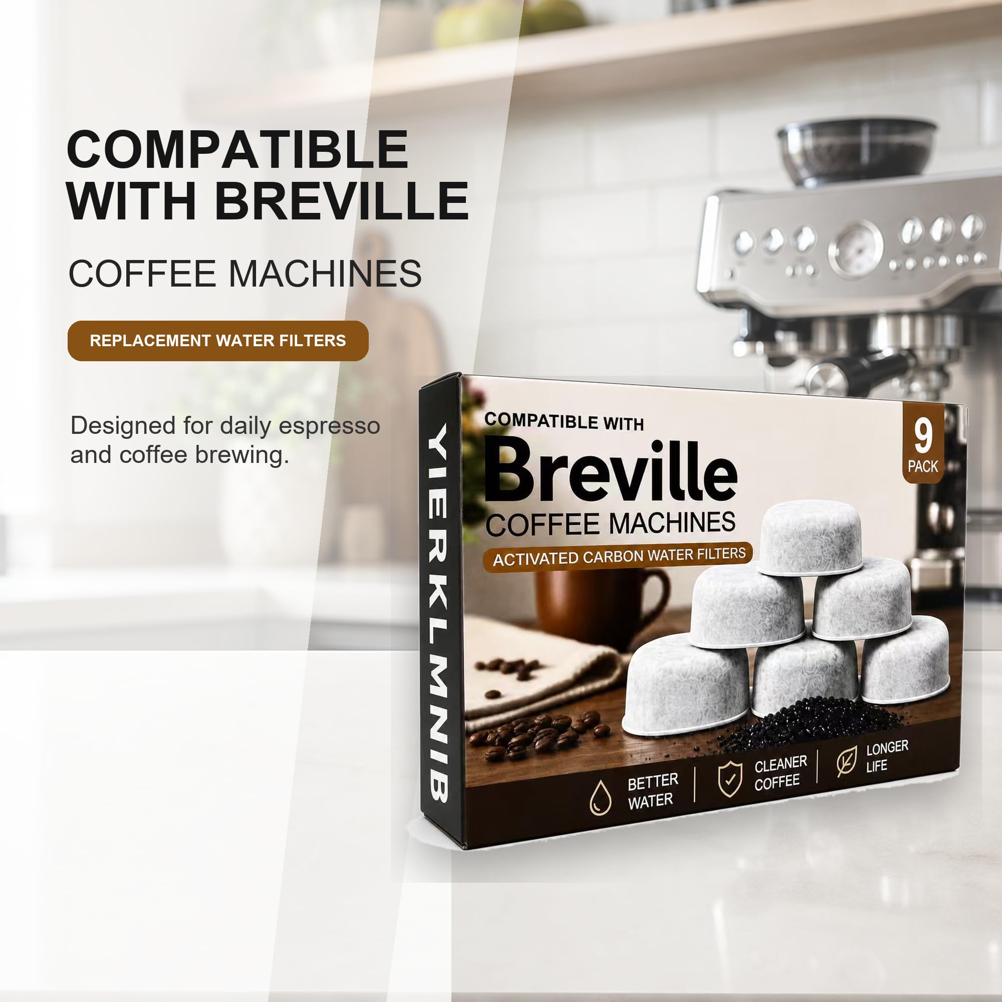 Confezione da 9 filtri per acqua al carbone compatibili con Breville BWF100, filtro per macchina da caffè, filtri dell'acqua di ricambio per macchine da caffè espresso