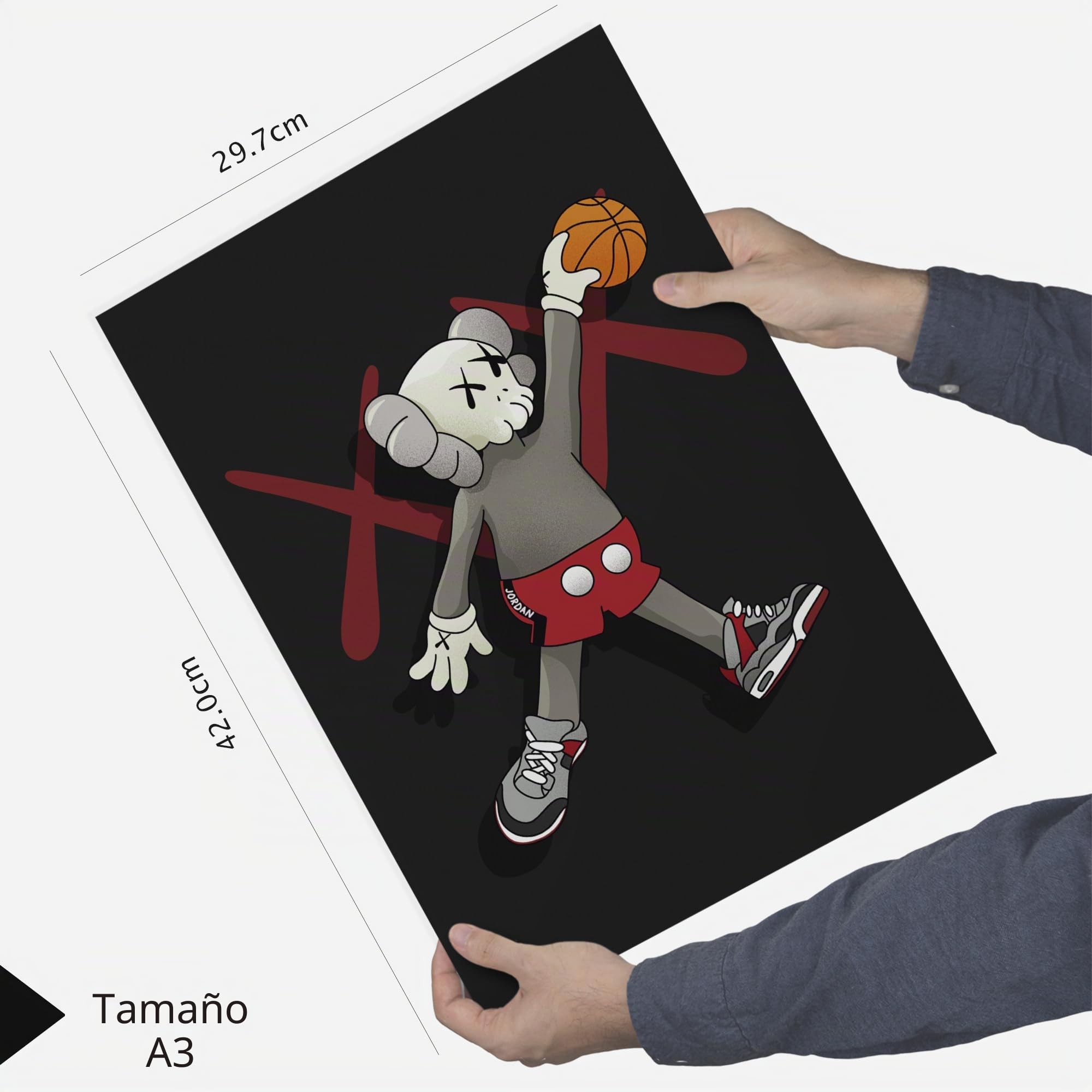 Nacnic Set de 6 Iconic Basketball KIng James Jordan Nike Cuadros con ilustración de diseño para decorar las paredes del hogar. Habitación, oficina, tienda. A3 y A4. Marco negro