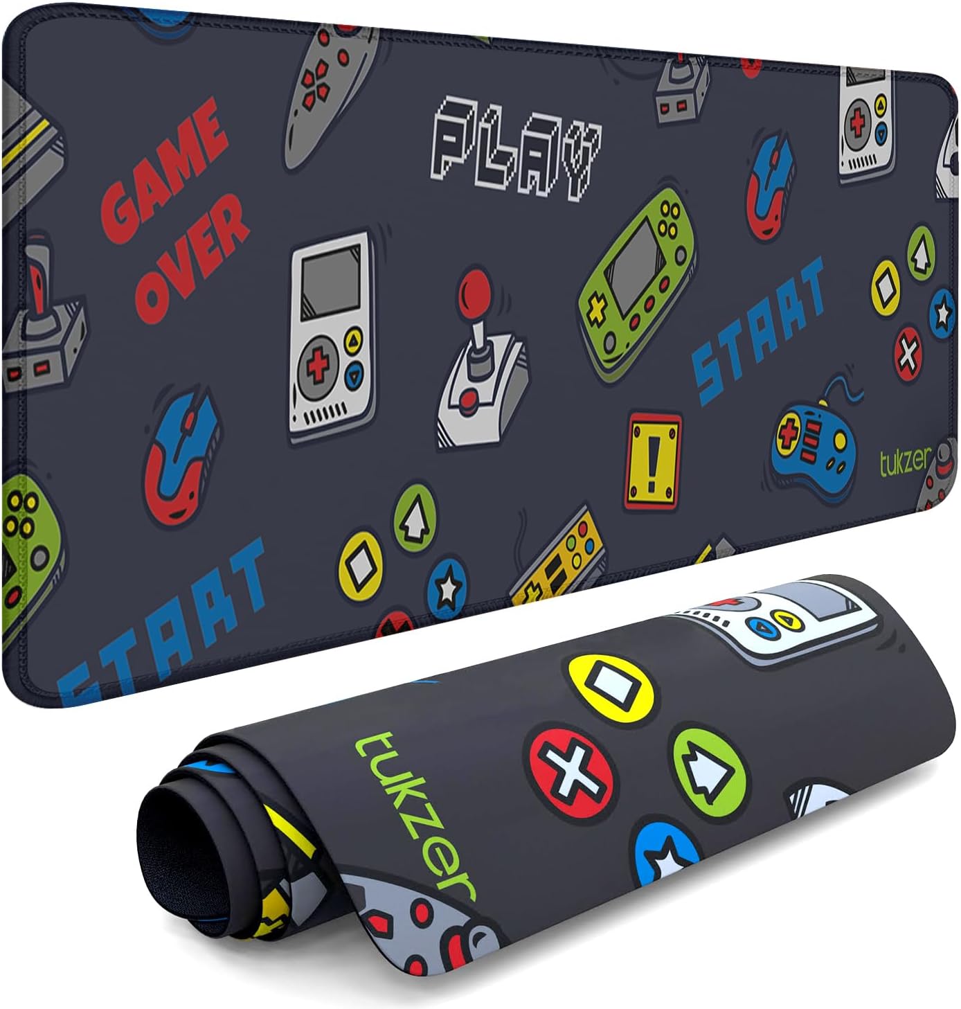 Tukzer Large Size (795mm x 298mm x 2mm) Extended Gaming Mouse Pad| Stitched Embroidery Edges| Non-Slip Rubber Base |for Computer Laptop | Keyboard Mouse Pad for Office & Home (Retro-Game)