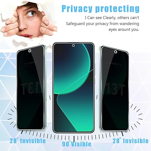 Miniatura 4 de Paquete de 2+2 para Xiaomi 13TXiaomi 13T Pro Privacidad Vidrio Templado Protector de Pantalla y Protector de Lente de Cámara, Película Anti-Spy 9H