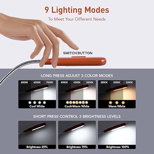 Miniatura 67 de VAVOFO Luz de lectura recargable con clip, 7 LED con 3 temperaturas de color, 9 niveles de brillo, luces de libro para leer en la cama con indicador