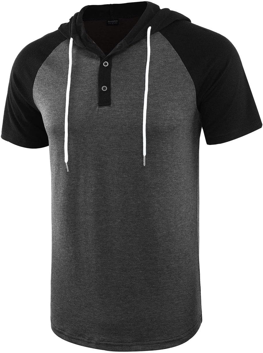 Moomphya Men's Jacquard Knitted Casual Short Sleeve Raglan Henley Jersey Hoodie T Shirt