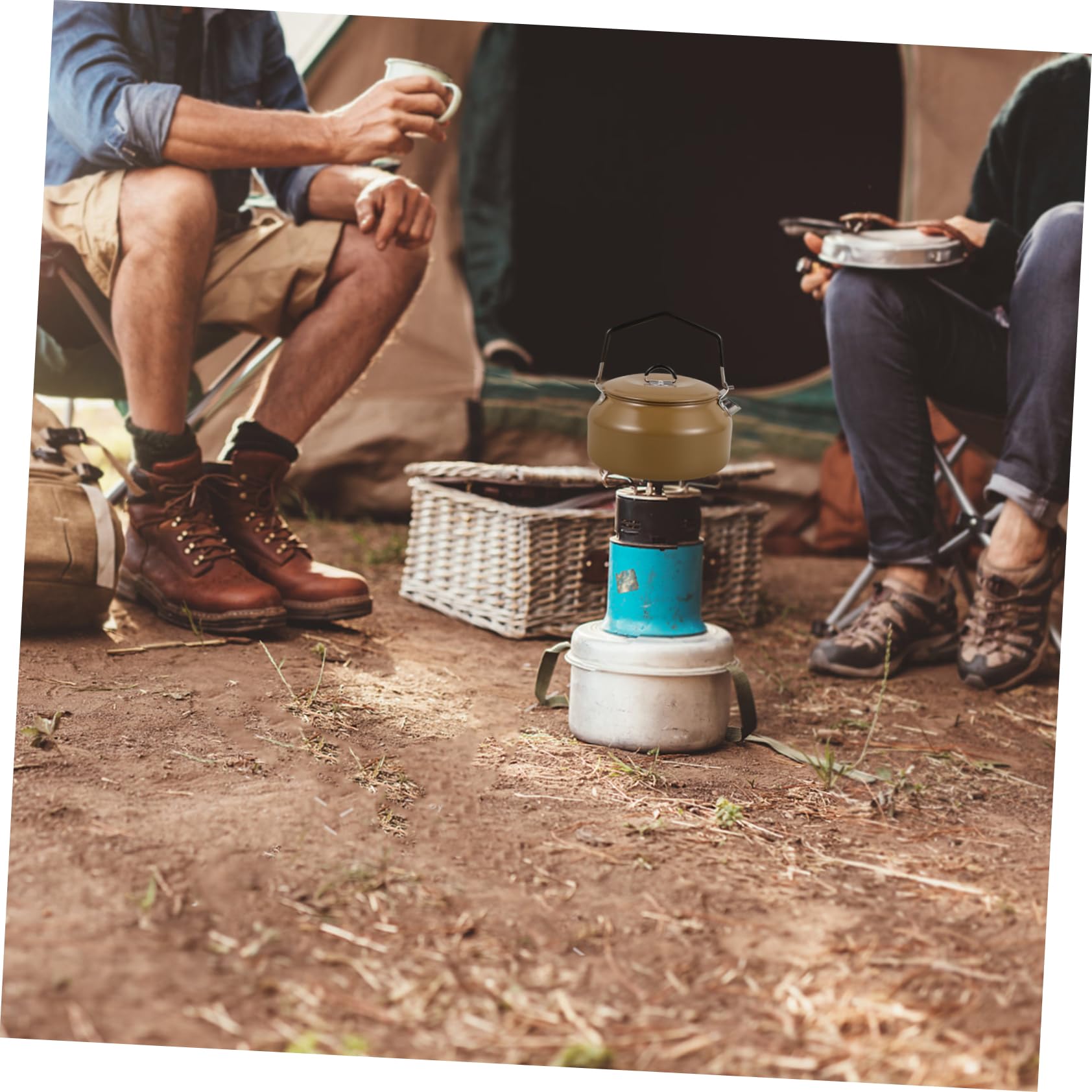 Bouilloire Camping Acier Inoxydable 1l Bouilloire de Camping Portable et Légère et Randonnée Chauffe Rapide