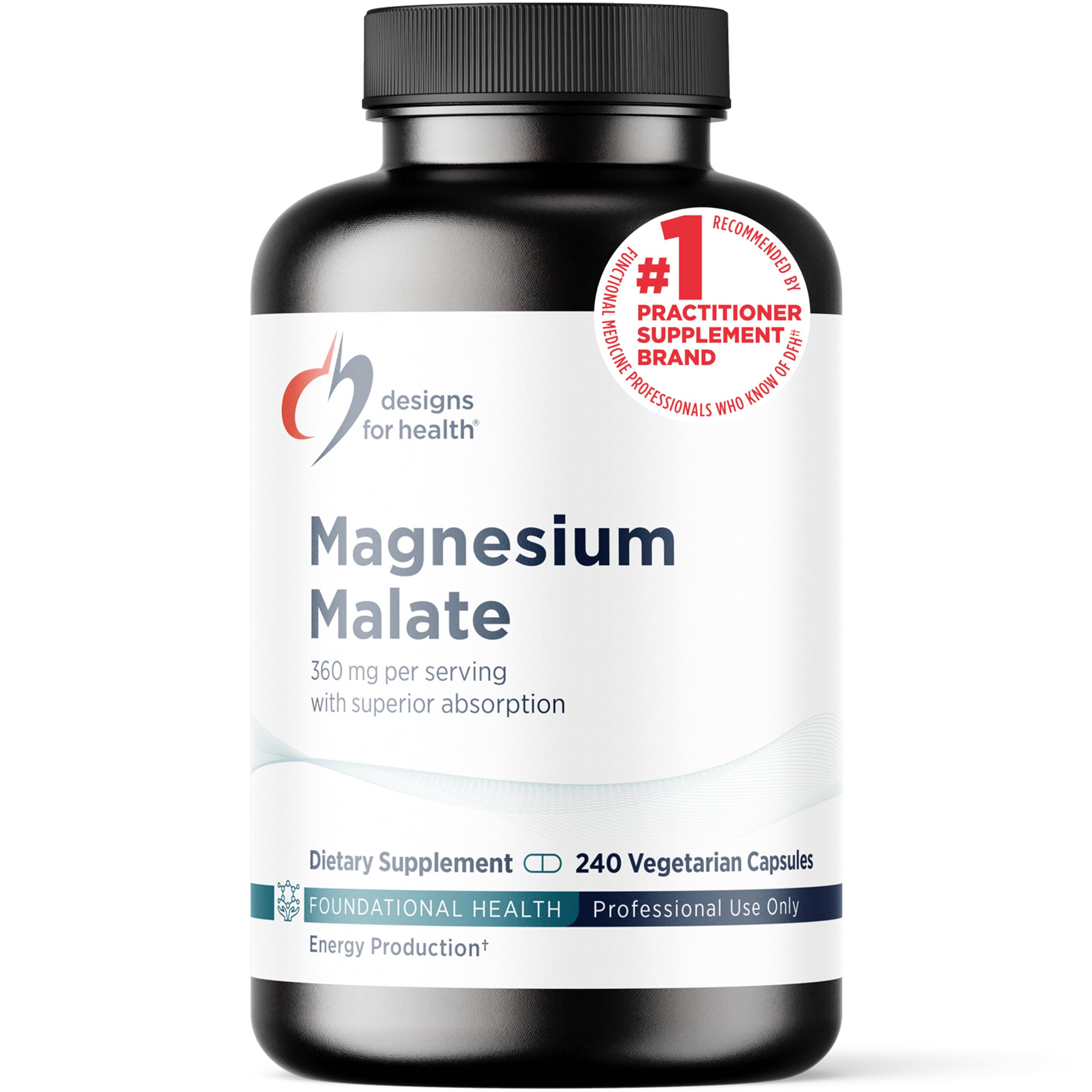 Designs for Health Magnesium Malate - Chelated Magnesium as Di Magnesium Malate - Highly Bioavailable Form to Support Energy, Bone Health + Muscle Recovery (240 Magnesium Malate Capsules)