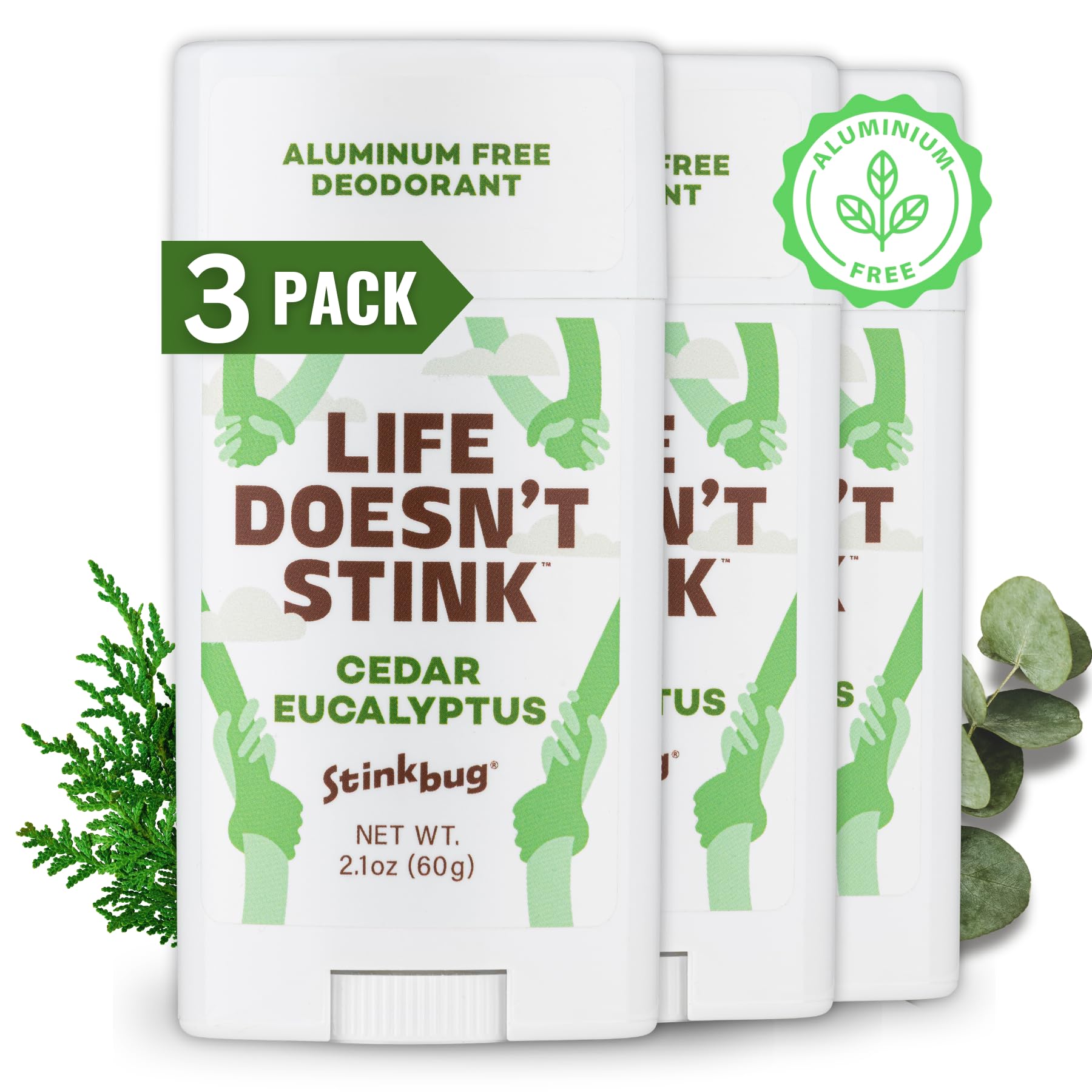 Stinkbug Naturals Organic Aluminum Free Deodorant Stick with Cedar Eucalyptus, Coconut Oil and Essential Oils, Paraben Free, Sensitive Skin Deodorant,