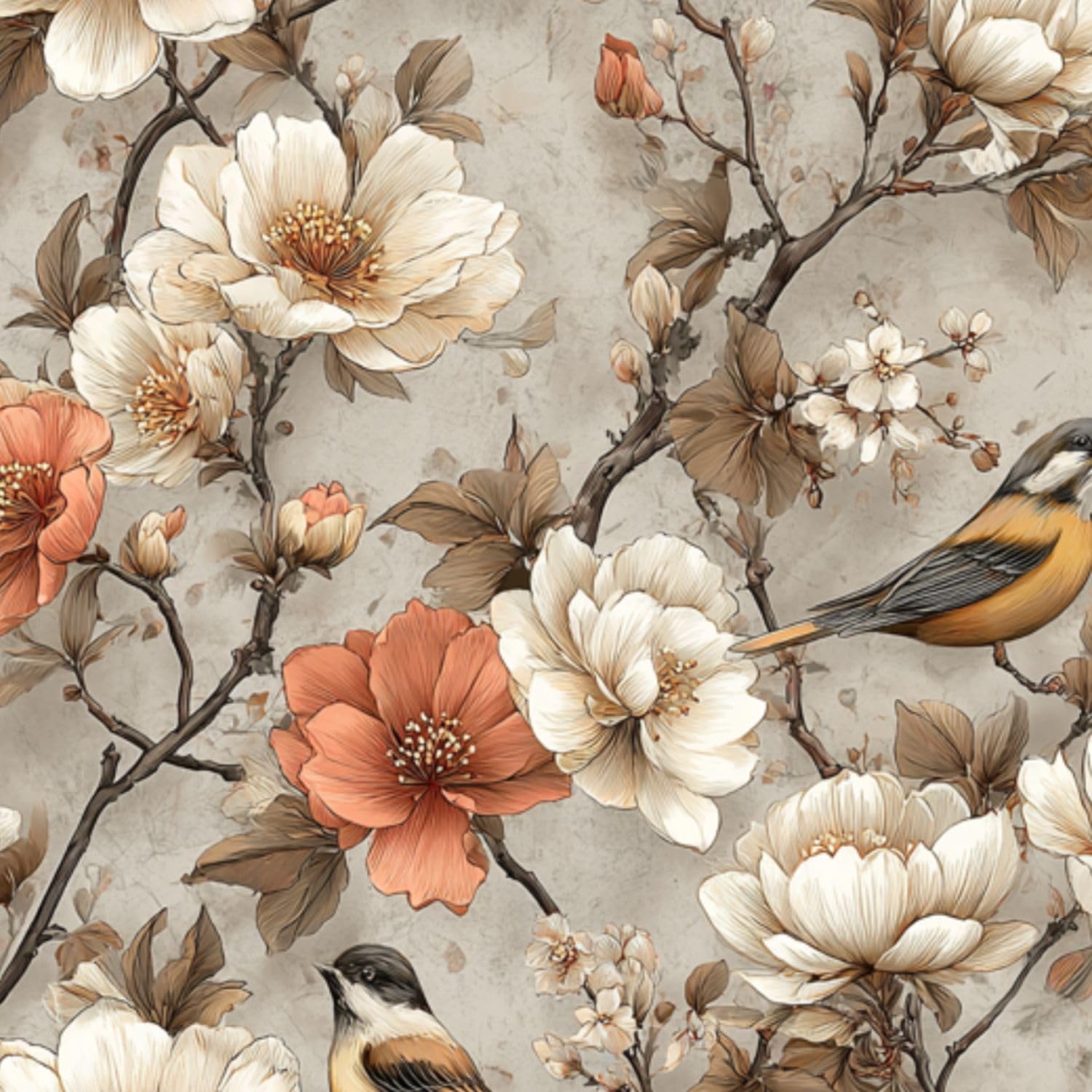 DERUINVAIO Self Adhesive Feature Removable Watercolor Botanical Heirloom Peel and Stick Vinyl Wallpaper Roll, Sticky Lining Paper for Bedroom, Living Room, Kitchen Walls