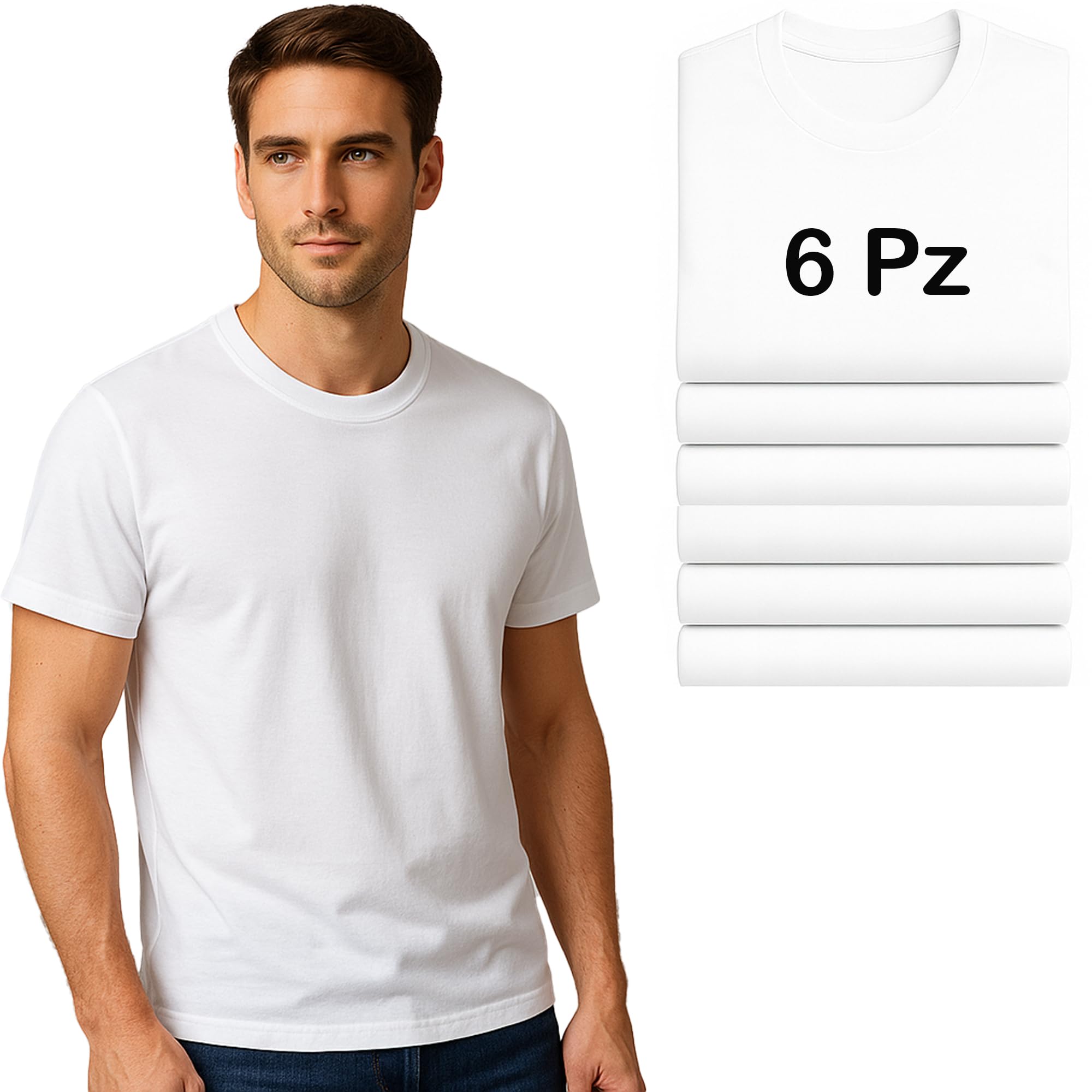 Leedya Pack de 6/3 camisetas de hombre blancas – Gris claro – Gris claro – Gris, Negro Juego de camisetas de manga corta 100% algodón – Cuello redondo clásico sin costuras laterales, no se deforma