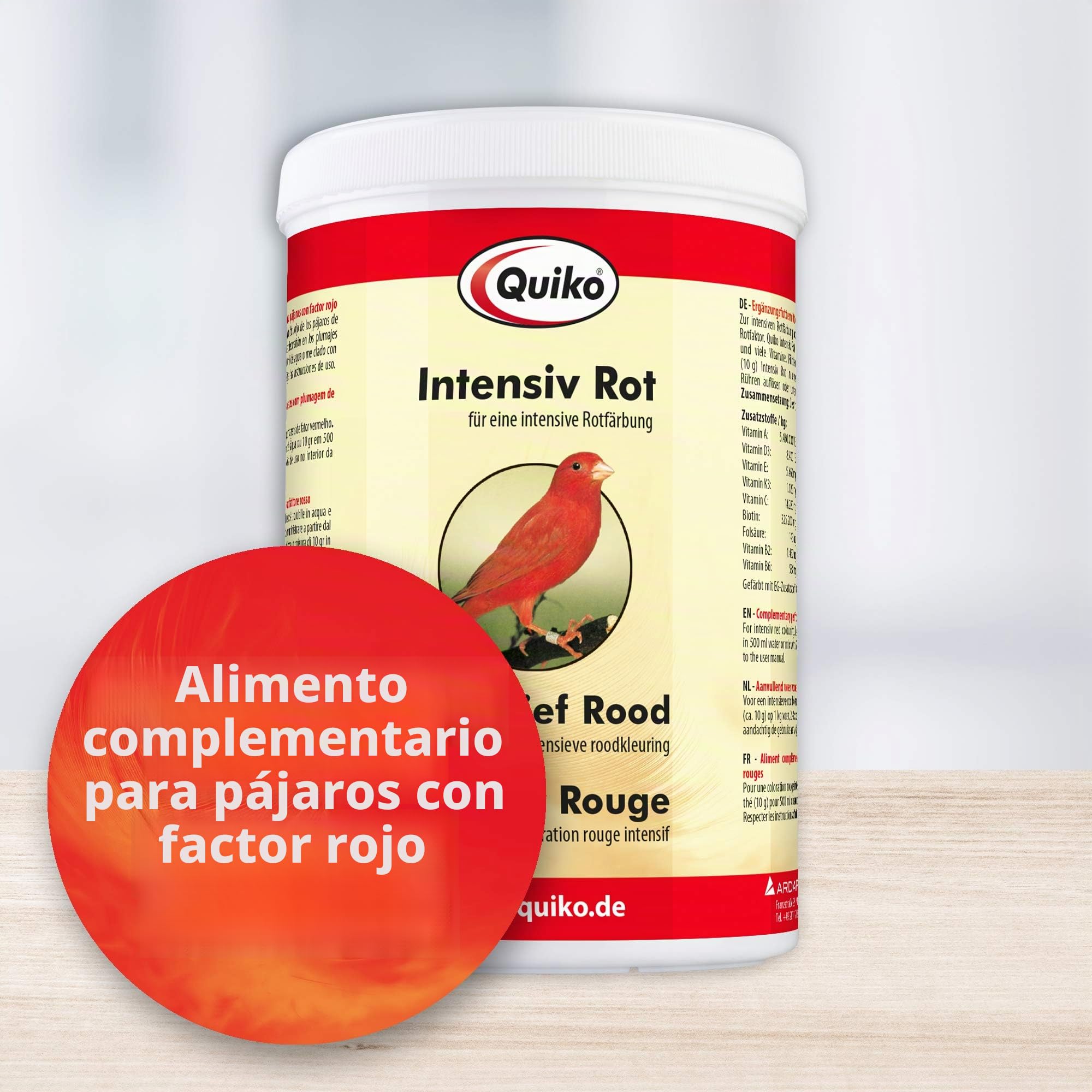 Quiko Intensive Rojo 500g Alimento complementario para aves - Coloración y intensificación del plumaje