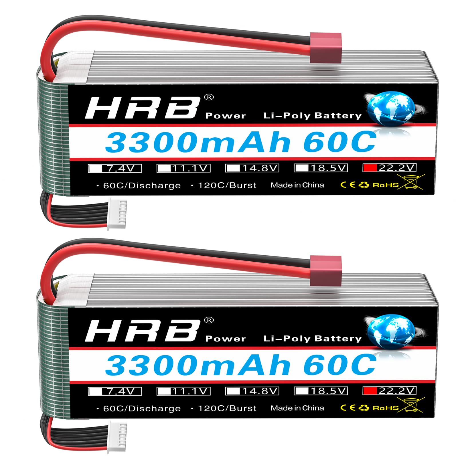 HRB 2 opakowania 6S 3300mAh 22,2 V 60C LiPo Akumulator z wtyczką do samochodów RC Car Boat Truck Heli Airplane (Dean T)