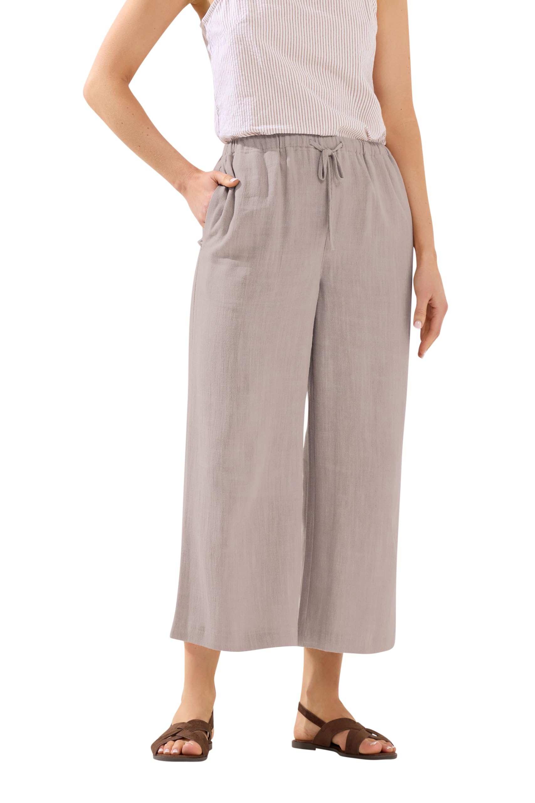 Long Tall Sally Women's Tall Linen Cropped Trousers in Natural | Size: 20