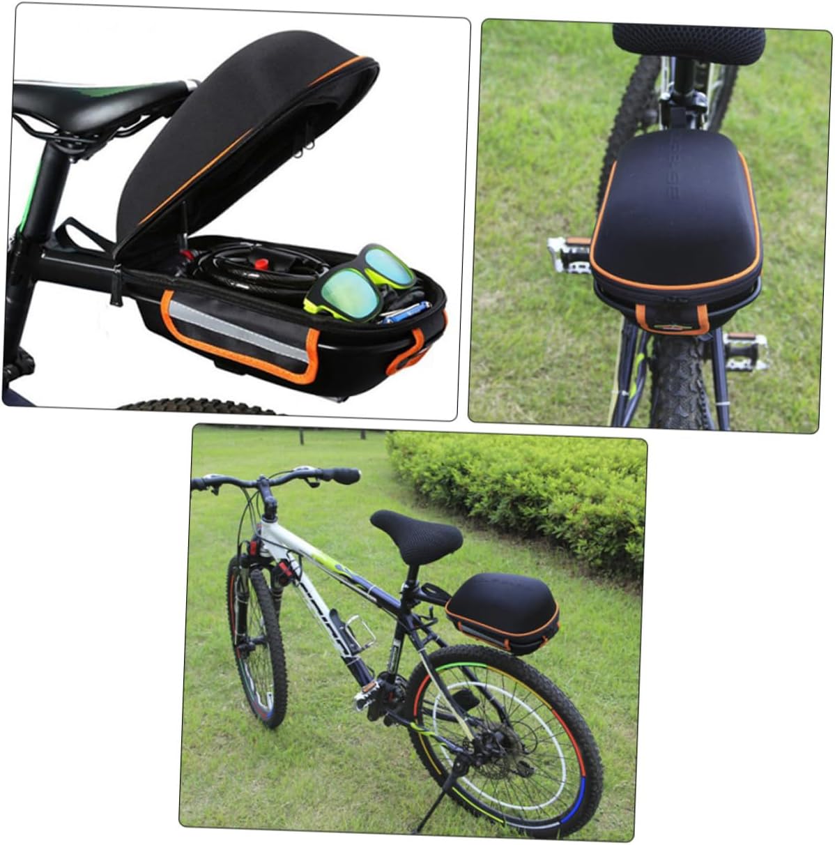 1pc Rear Bike Bag Large Capacity for Easy Installation Suitable for Racks for Outdoor Sports Black-orange