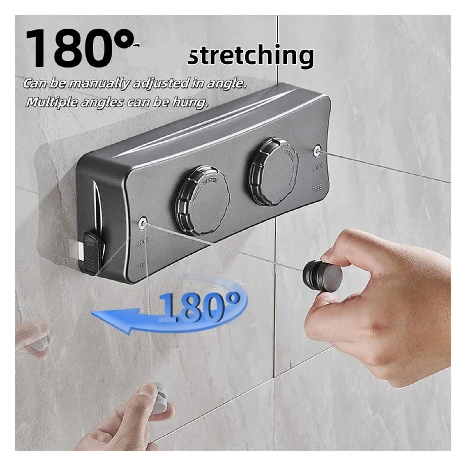 Wäscheleine, 5,1 Meter Lange, einziehbare Wäscheleine for drinnen und draußen, Badezimmer-Wäscheständer, doppellagig(White Two String)