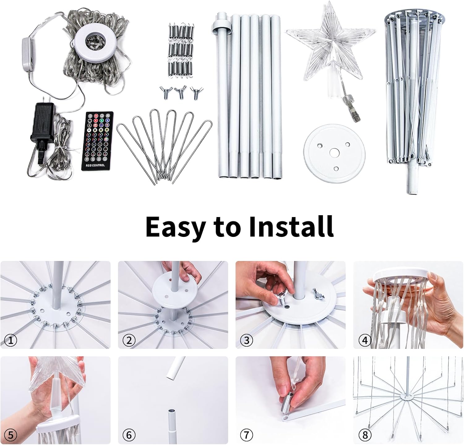 Smart Christmas Cone Tree Lights,8FT 340 LED Music Sync with Remote APP and Local Contorl,Color Changing Christmas Tree with led Lights Show for Indoor Outdoor Decorations - Image 9