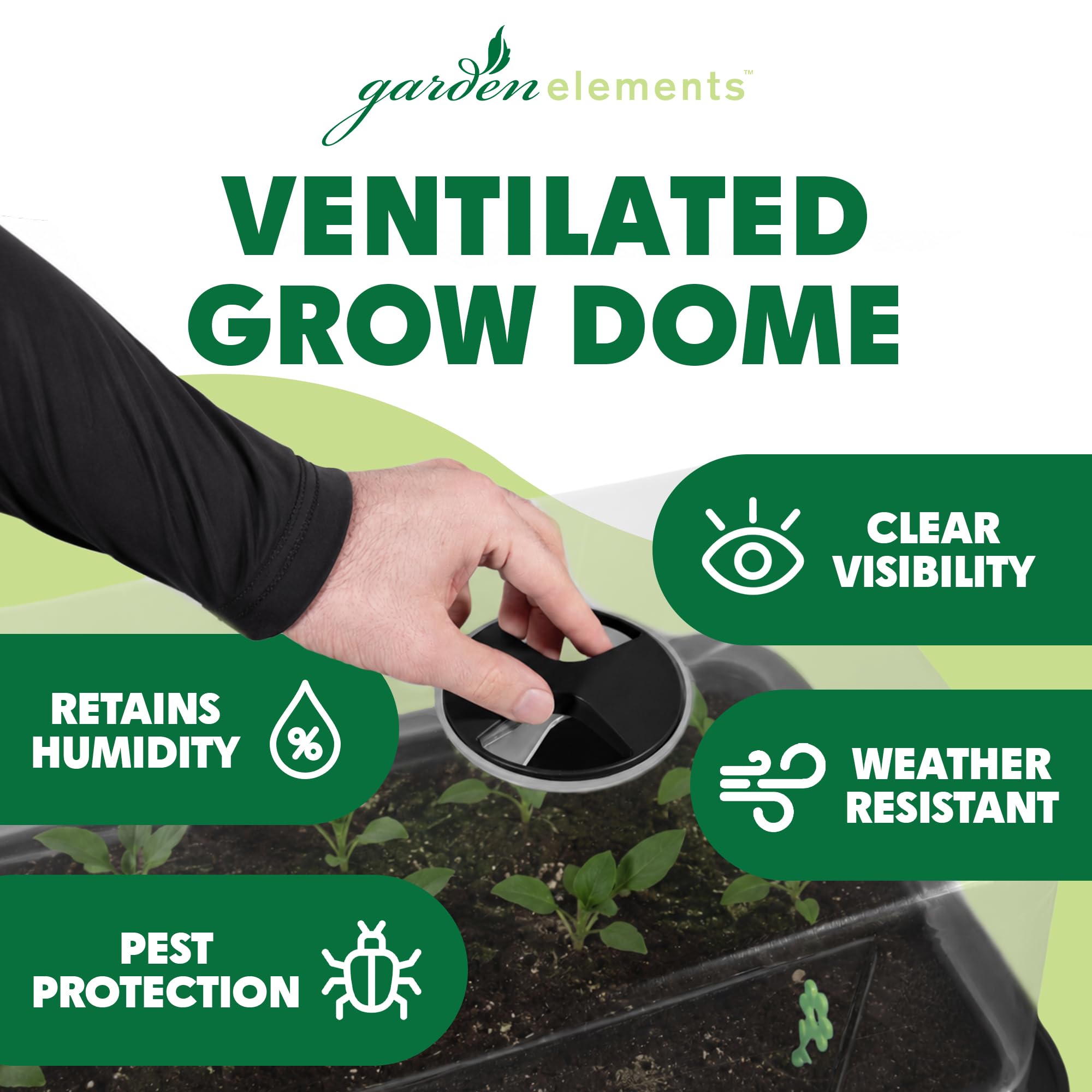 Garden Elements Cama de jardín elevada negra de 29.5 x 15 pulgadas, maceta de riego automático con cúpula de cultivo ventilada para verduras, hierbas y semillas en interiores y exteriores