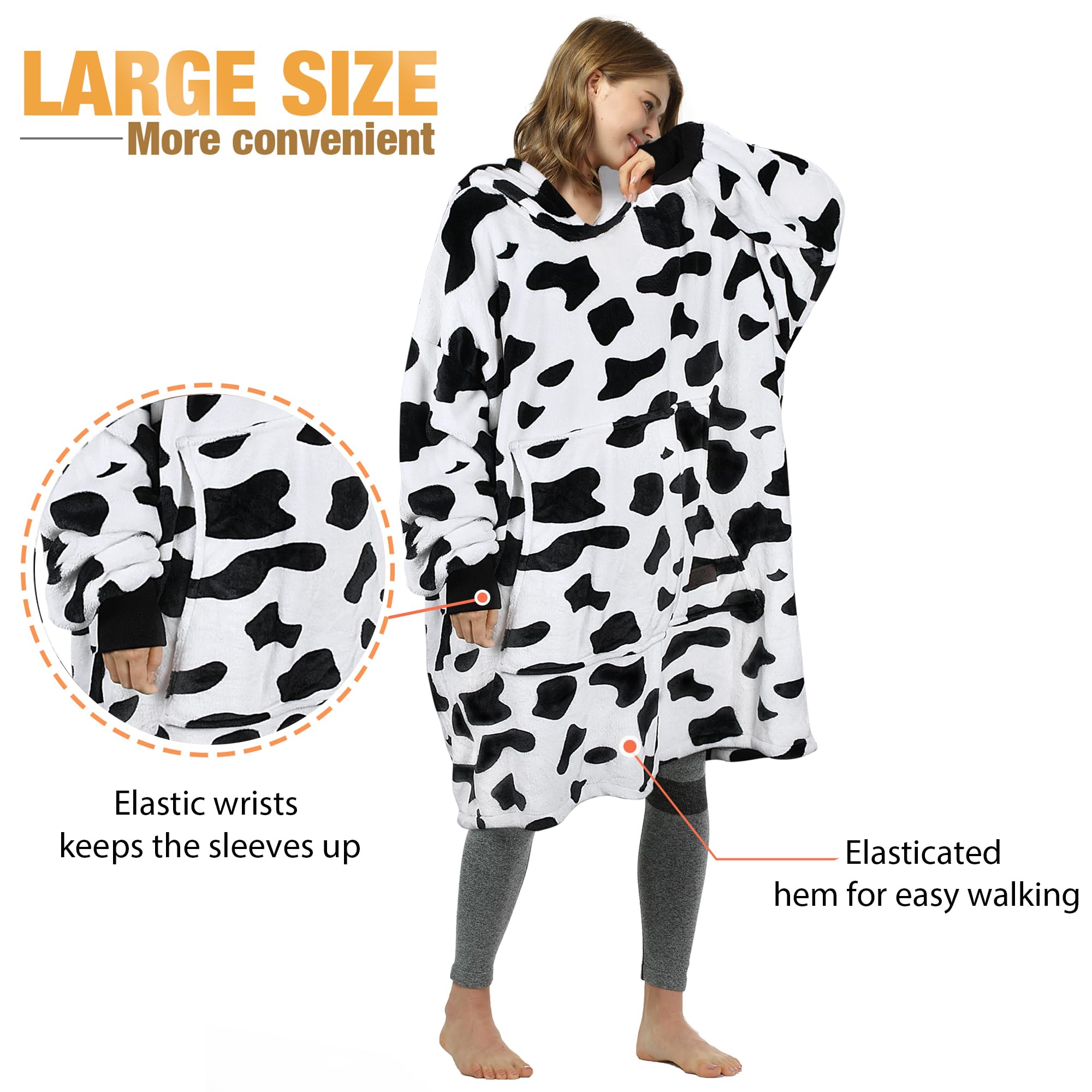 Catalonia Classy Sudadera con Capucha Grande de Forro Polar para Mujeres y Hombres, cálida y portátil, con Capucha y Bolsillo Frontal, Estampado de Vaca