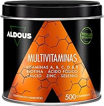 Multivitamines et Minéraux - 500 comprimés - + 1 an - Vitamine C, D, E, A, Vitamines B, Biotine, Acide Folique, Calcium, Zinc, Sélénium - Immunité, Fatigue, Cheveux - ALDOUS