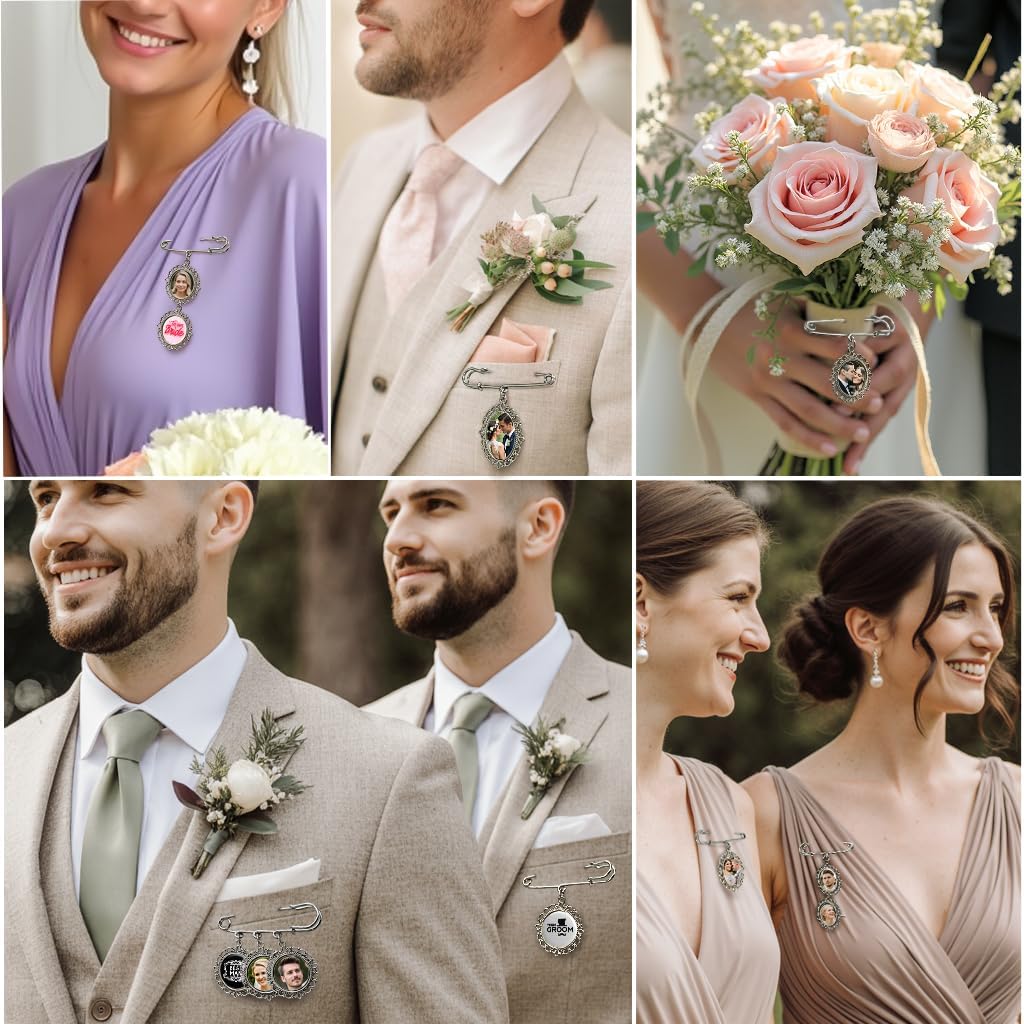 Wedding Bouquet Photo Charms Groom Boutonniere Pins For Bride Custom Pins Memorial Gifts Bridal Shower Graduation Bachelor Party Father Mother Men Women Lover - Image 3