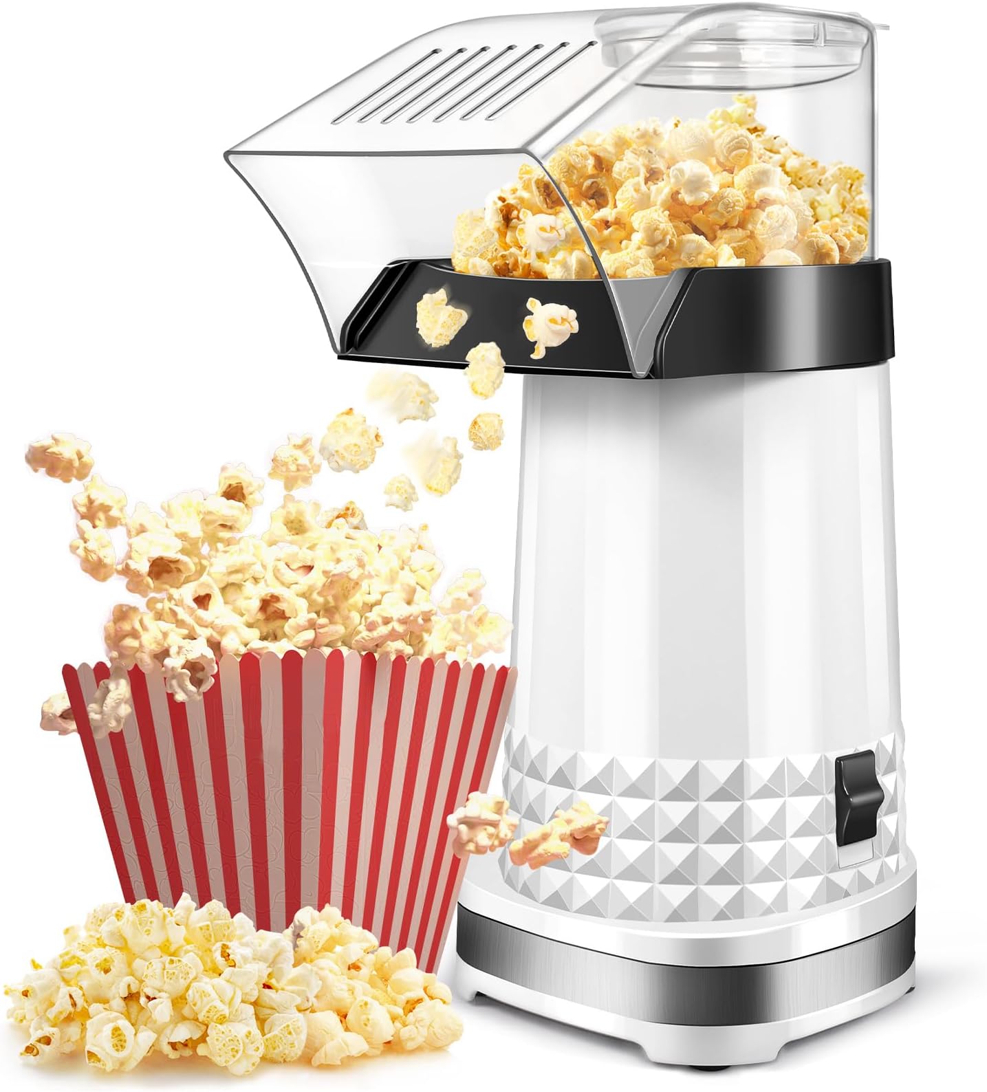 Vminno Quick & Easy Hot Air Popcorn Popper Maker with Measuring Cup + Melts Butter, 4.5 Quarts, Etl Certified (White)