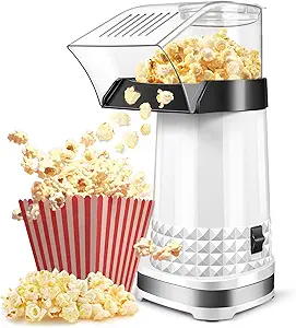 Vminno Quick & Easy Hot Air Popcorn Popper Maker with Measuring Cup + Melts Butter, 4.5 Quarts, Etl Certified, No Oil Electric Popcorn Machine with On/Off Switch for Family Movie Nights, Parties