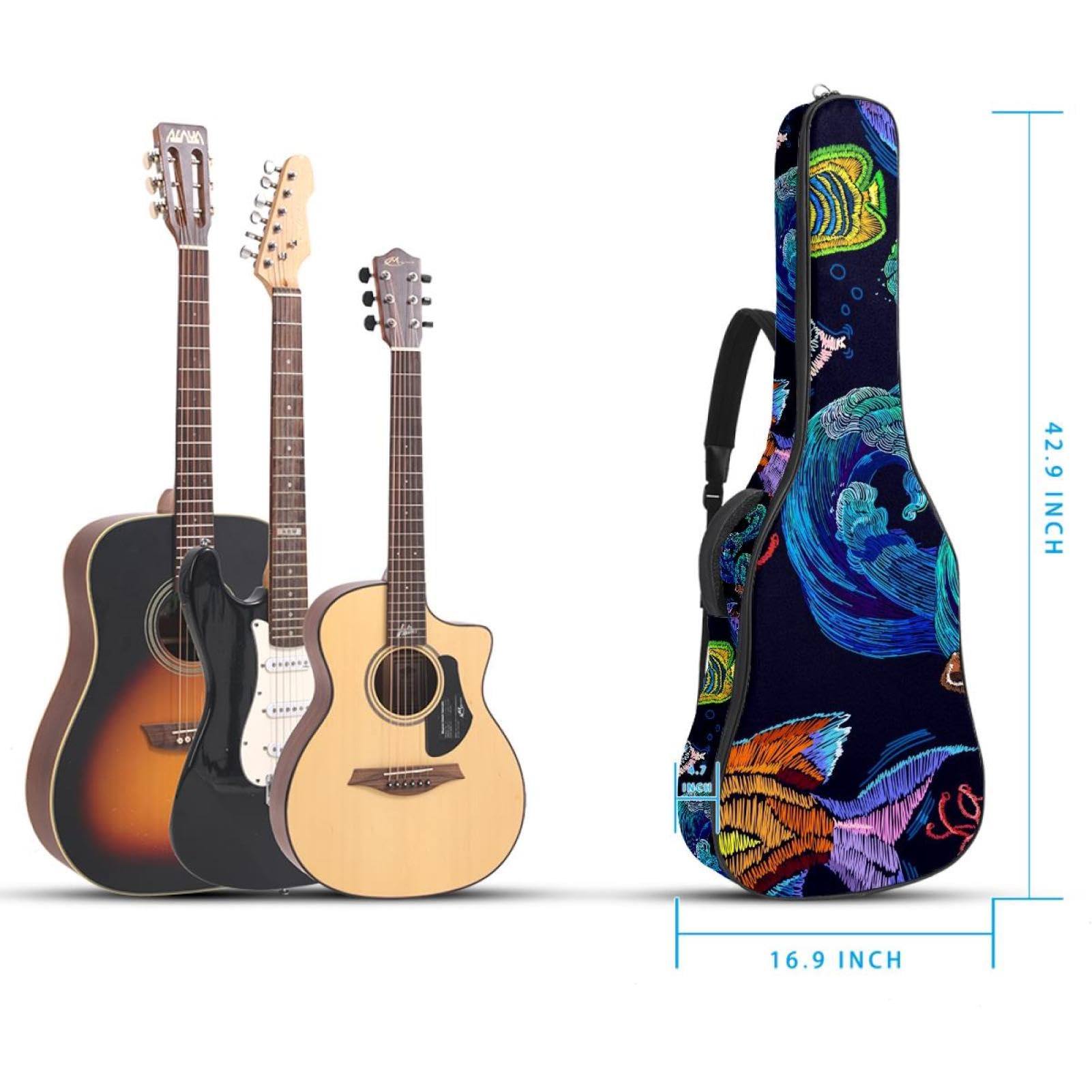 Akustikgitarrentasche Shark schwimmt unter der Blende, verstellbarer Schultergurt, Gitarrenkoffer Gigbag 40 41 42 Zoll, Farbe 10, 42.9x16.9x4.7 in