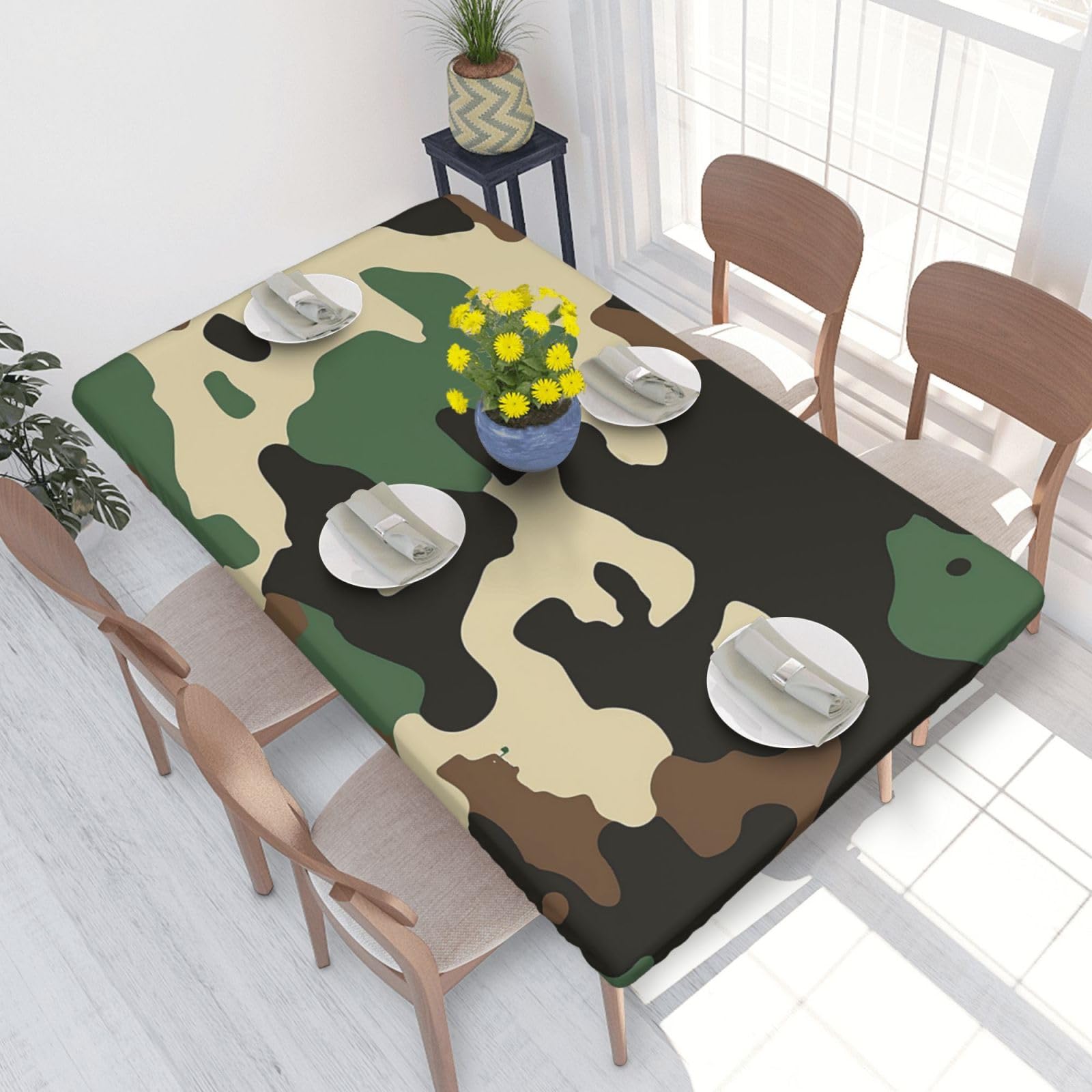 DCARSETCV Camouflage Pattern Printed 4FT Waterproof Tablecloth with Elastic Edged Protect & Decor Your Table, Oil-proof Washable Table Cloth Cover for Dinner Picnic Party