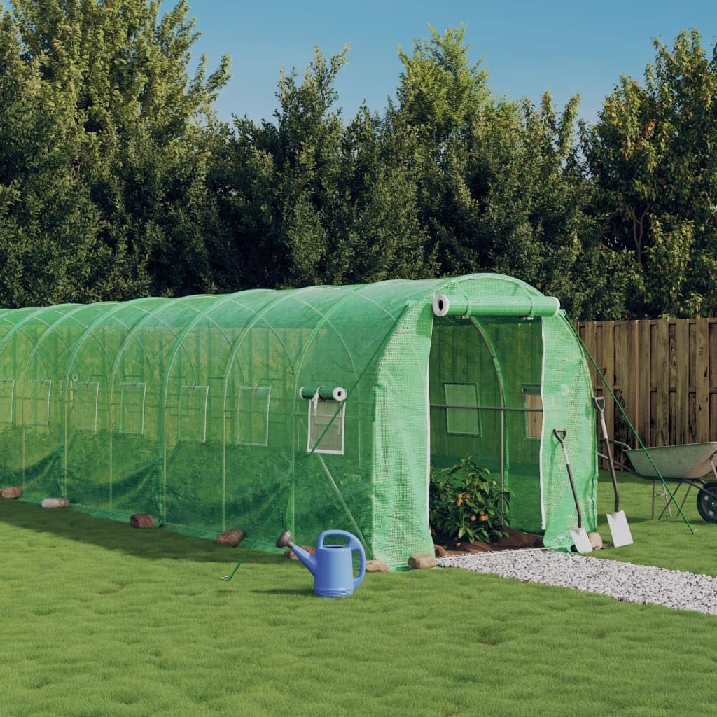 Invernadero de 16 x 2 x 2 m, 32 m², con marco de acero y cubierta de polietileno, verde, túnel de aluminio, invernadero para verduras y tomates, ventilación para cultivo e invernada