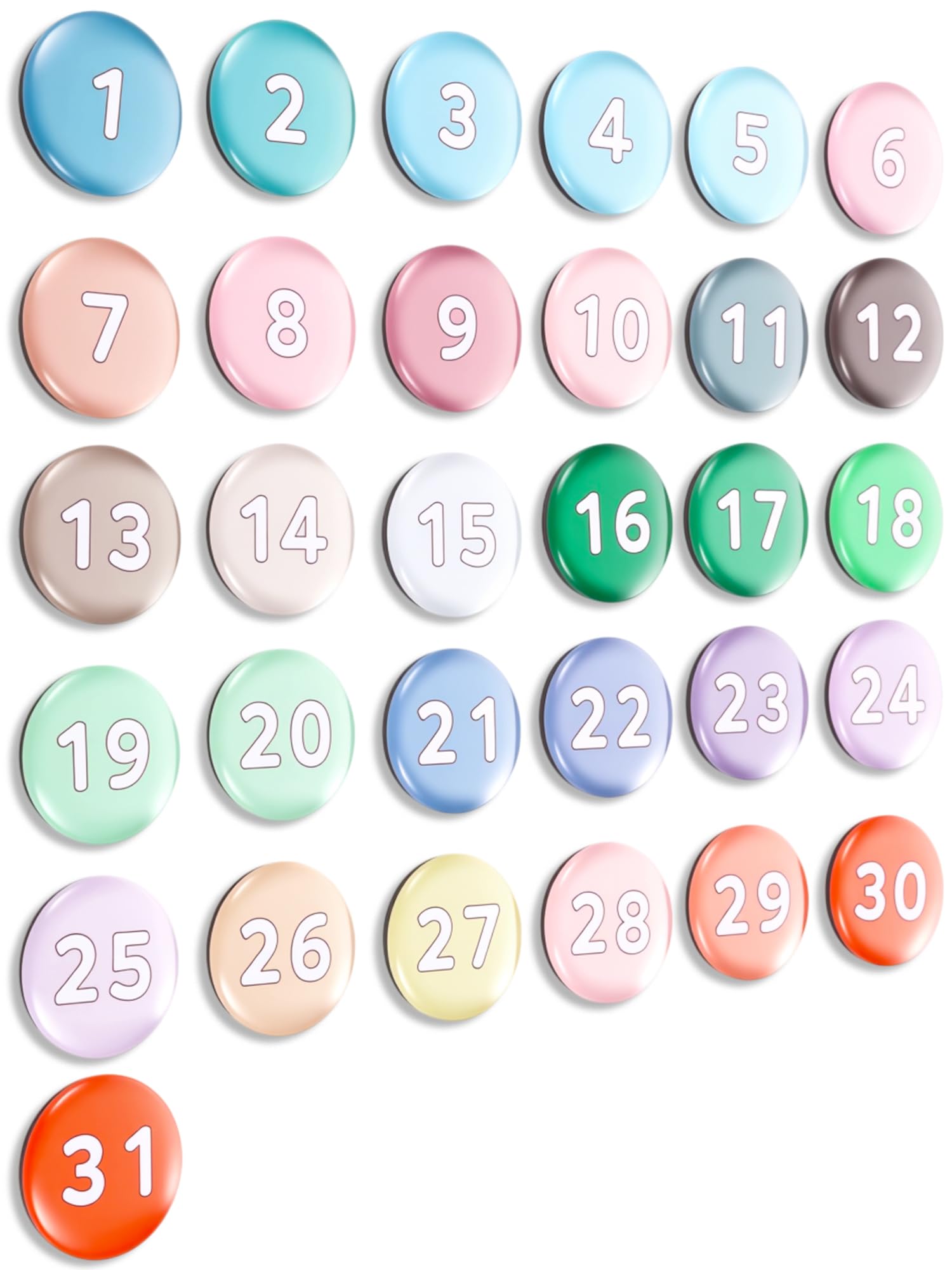 Tellegloww Large Magnetic Calendar Numbers, Colored Glass Calendar Magnets for Schedule Dry Erase Whiteboard, Magnetic Whiteboard, Refrigerator(Light Colors, 0.98") โ image 1