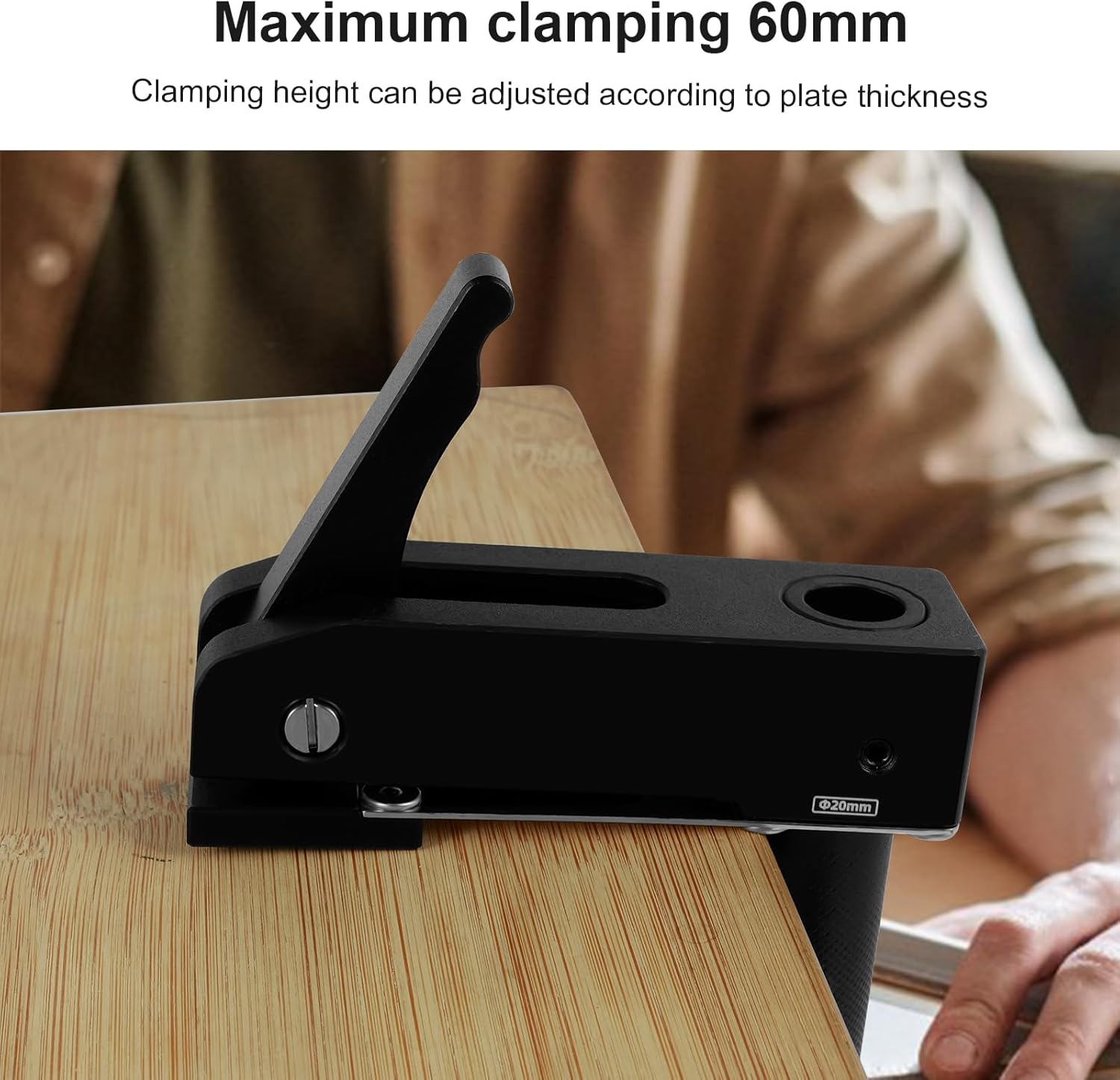 2Pcs Bench Clamp 19/20mm Aluminum Alloy Workbench Hole Clamp Set Adjustable Woodworking Table Hold Down Quick Clamp Woodworking Accessories for Workbench US(20mm,Black)