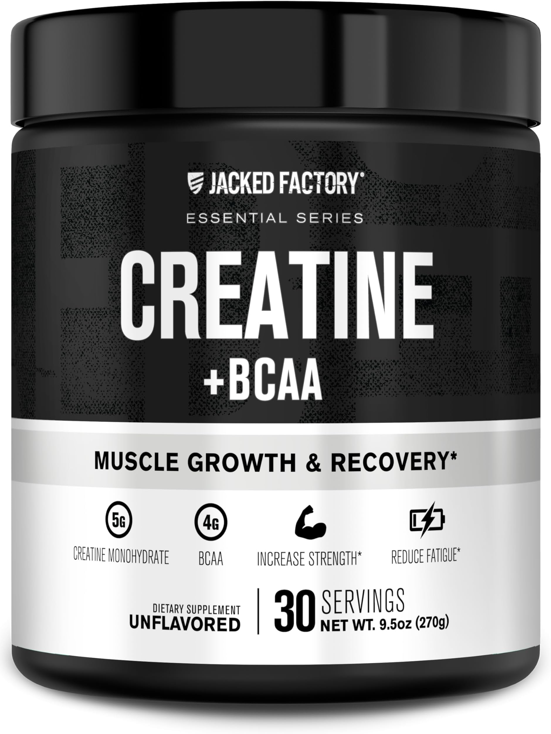 Jacked Factory Creatine + BCAAs - Creatine Monohydrate + BCAA Powder for Increased Post-Workout Recovery, Performance, Lean Muscle Growth, & Reduced Fatigue - 30 Servings, Unflavored