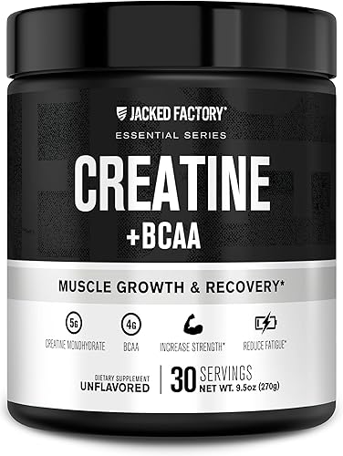 Jacked Factory Creatina + BCAA - Monohidrato de creatina + BCAA en polvo para una mayor recuperación después del entrenamiento, rendimiento,
