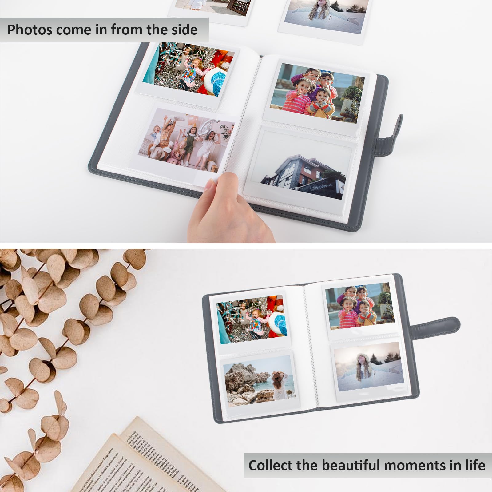 MUZIRI KINOKOO 80 Pockets Photo Album for Instax Wide EVO/Link WIDE/Wide 400 Camera Film,Lychee Texture PU Leather Album for Wide 300/Wide 210 Camera,4.25*3.4 inch Film Collection Souvenir Album-Grey - Image 3