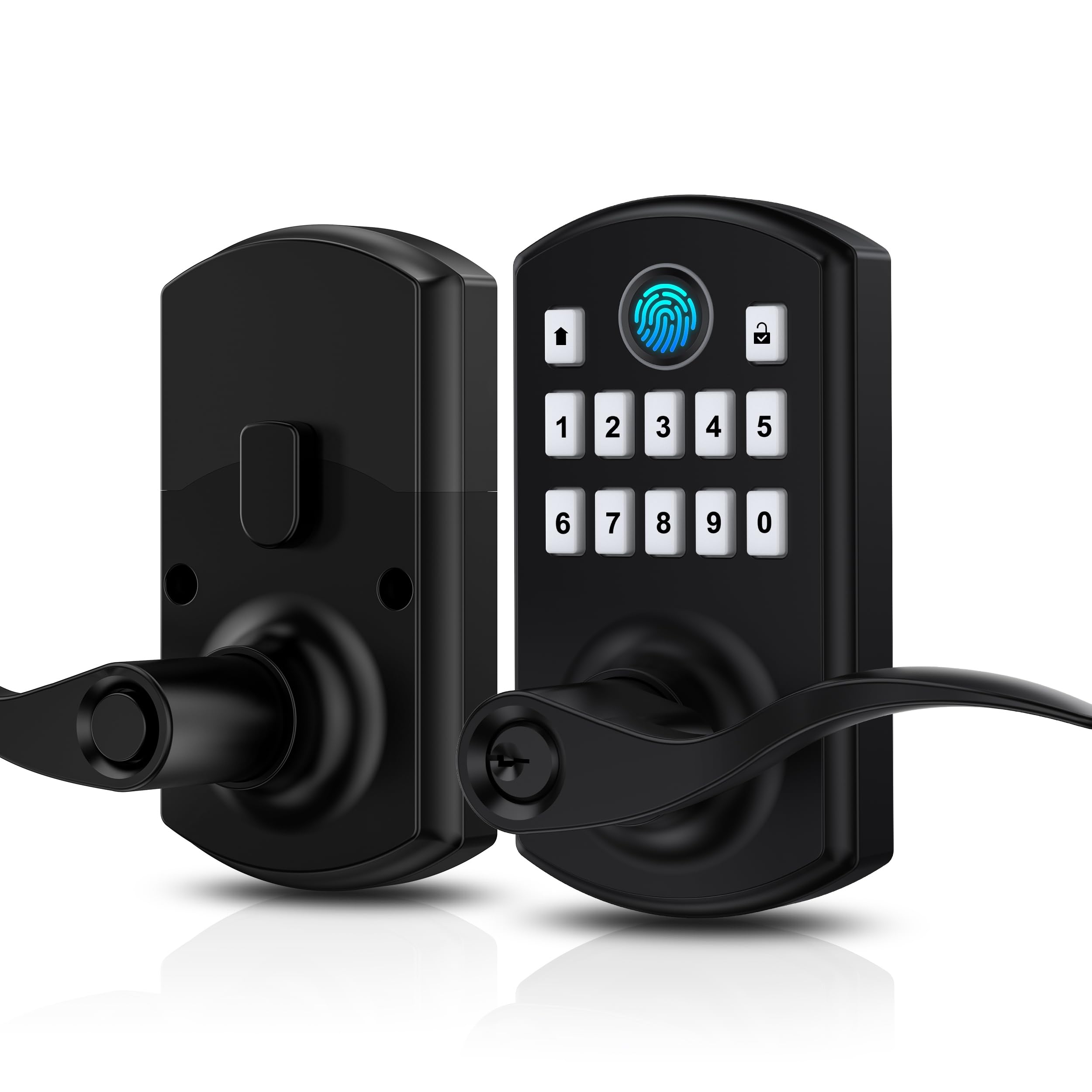 HIDALIFE Fingerprint Keyless Entry Door Lock,Smart Door Lever with Keypad for Front Door, Easy Passage Mode, One-time Code, Matte Black