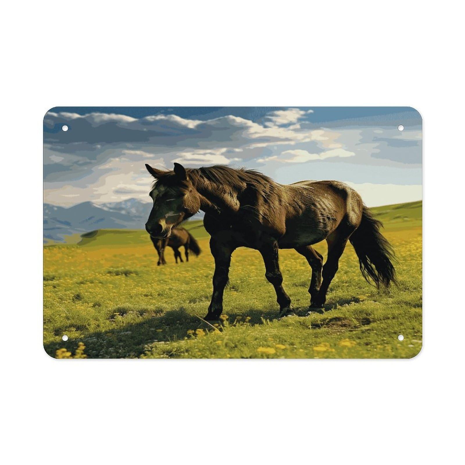 Fekiloot Style Grazing Wild Horses Metal Signs Wall Art Tin Sign