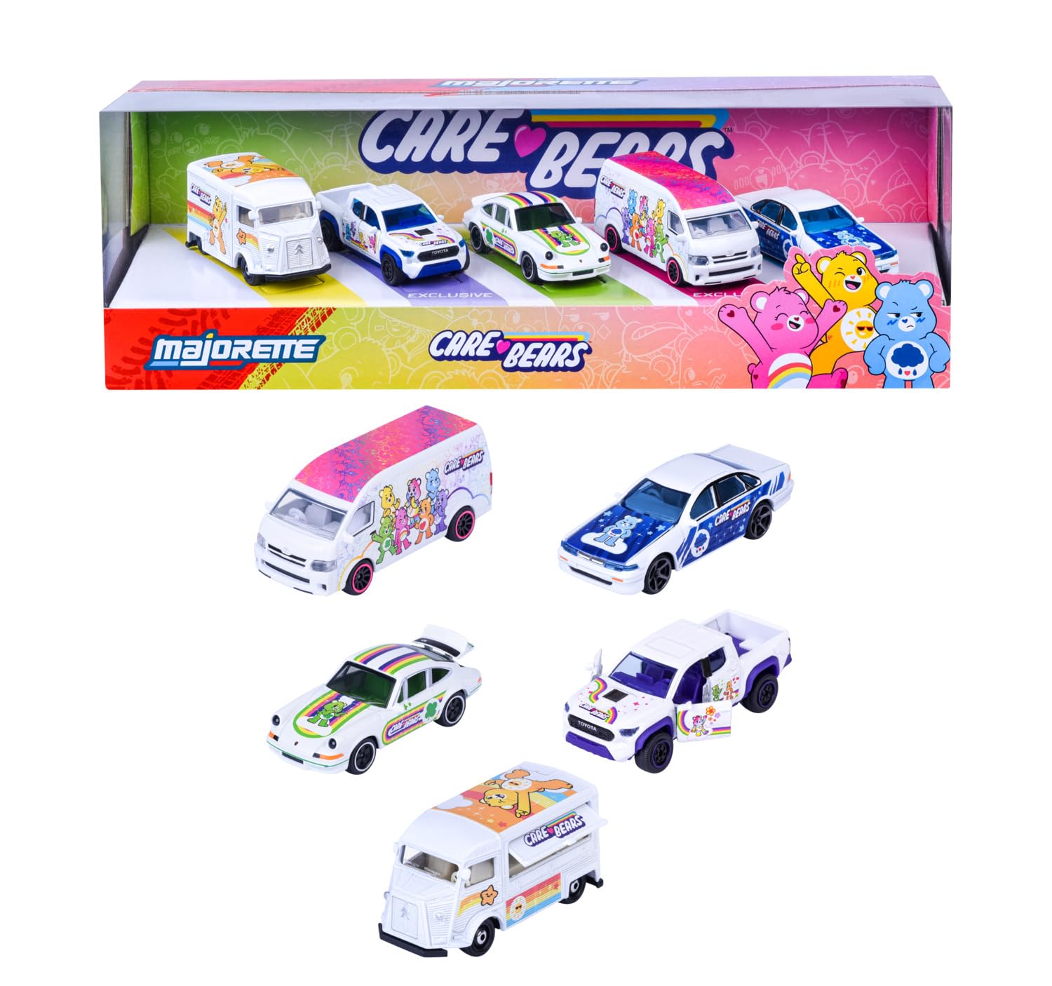 Majorette Care Bears 5 Metal Car Toy Cars Set - Approx 7.5cm Each
