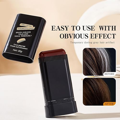 Miniatura 7 de Tinte en barra de cabello marrón, peine portátil para tinte de cabello para cobertura de cabello gris, impermeable y a prueba de sudor, palitos de