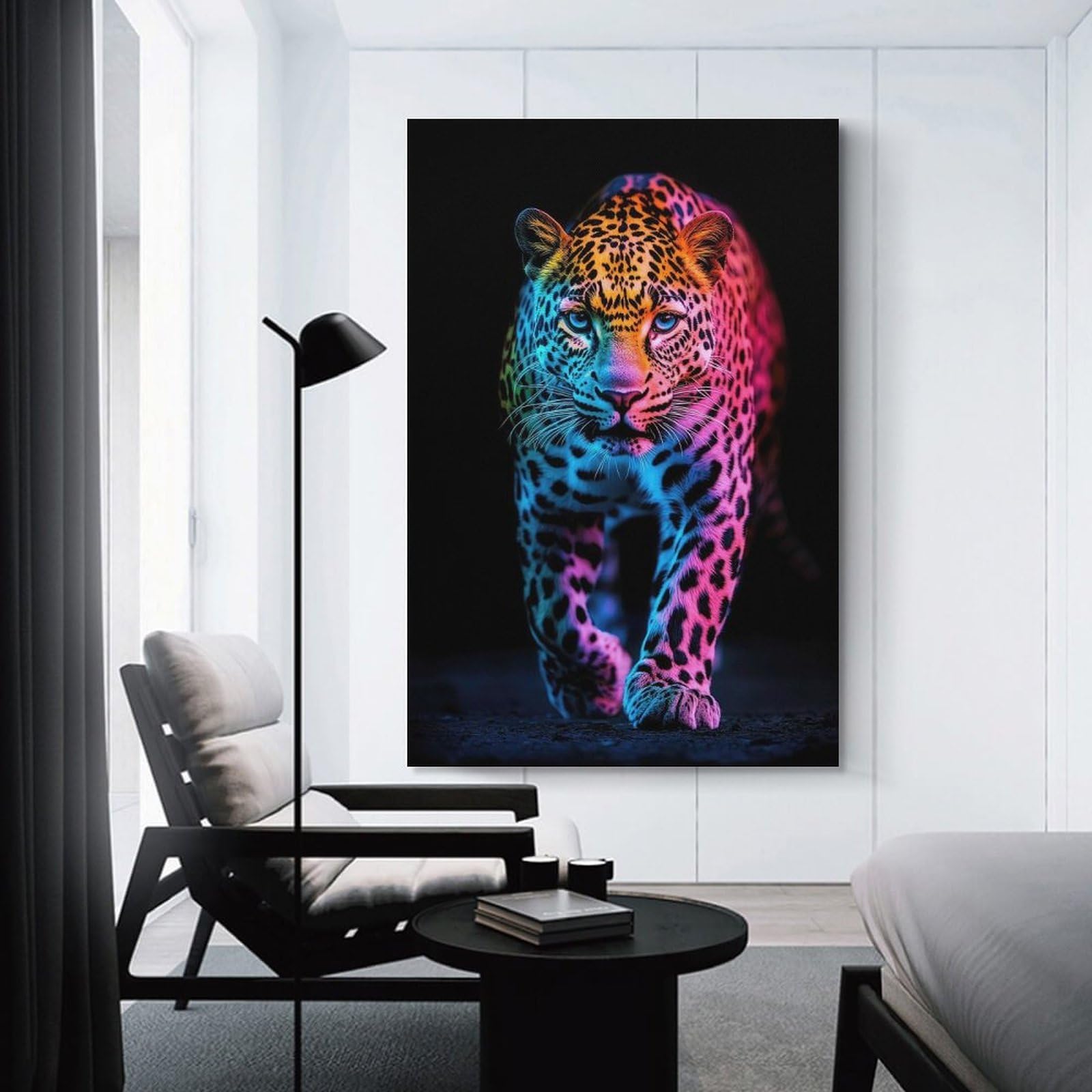 Junmoney Unframe-Style-21 Neon Leopard Wall Picture Print, 24X36inch(60X90cm), For Lounge, Study, Hallway Or Flat Walls, Canvas Wall Art That Fits Changing Layouts
