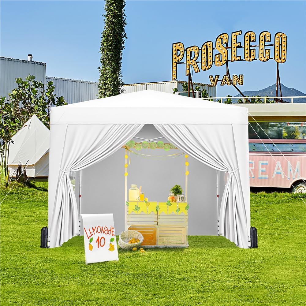 Yaheetech Gazebo da Giardino Tre Altezza Regolabile Tendone Pop-up Pieghevole con Telo Impermeabile con 4 pareti Laterali Tenda Chiuso Festa Esterno Campeggio 3 x 3 M Bianco