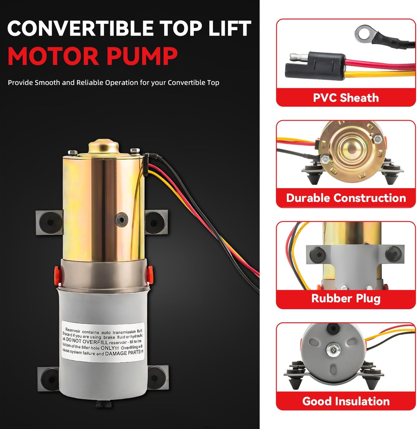 1pc Convertible Top Hydraulic Roof Power Pump & Motor Assembly Replacement Kit Compatible with 2005-2007 Mustang
